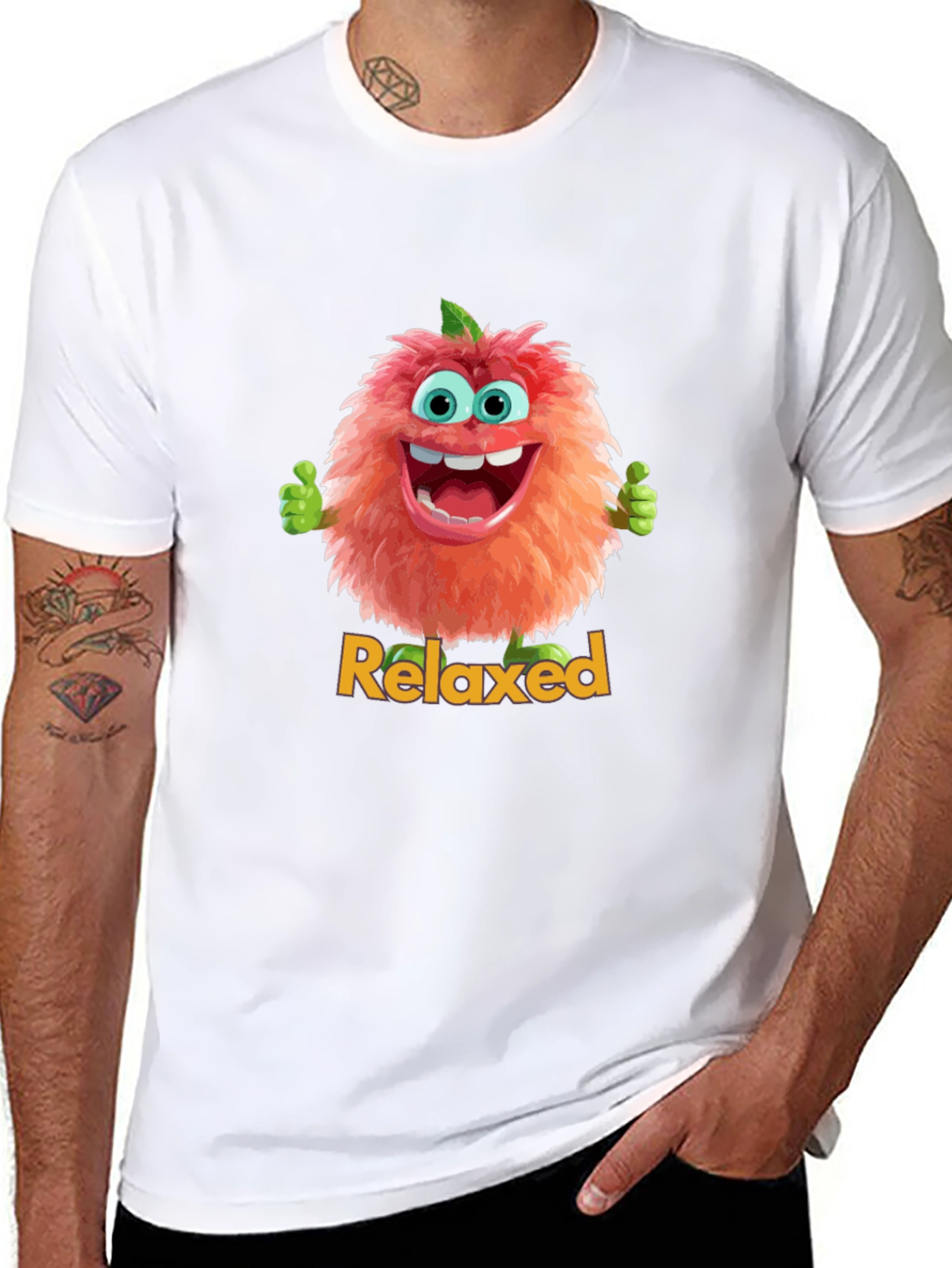 Relaxed Fuzzy Character Black T-Shirt