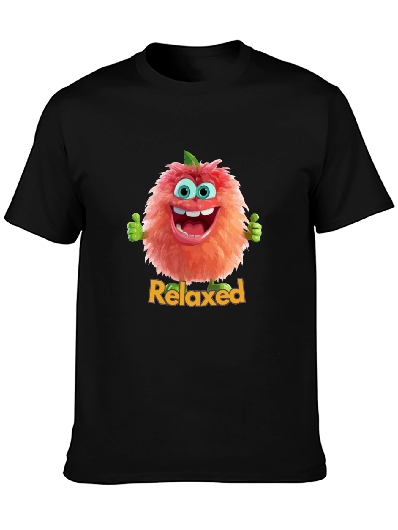 Relaxed Fuzzy Character Black T-Shirt