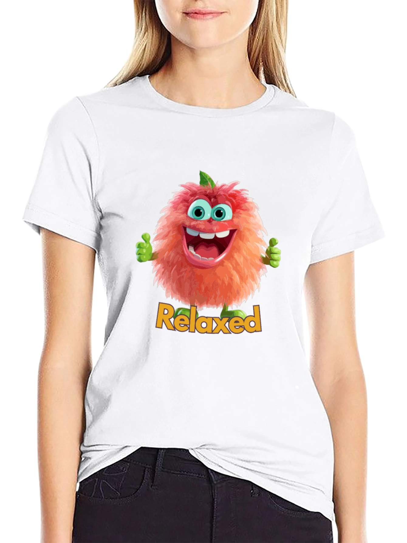 Relaxed Fuzzy Character Black T-Shirt