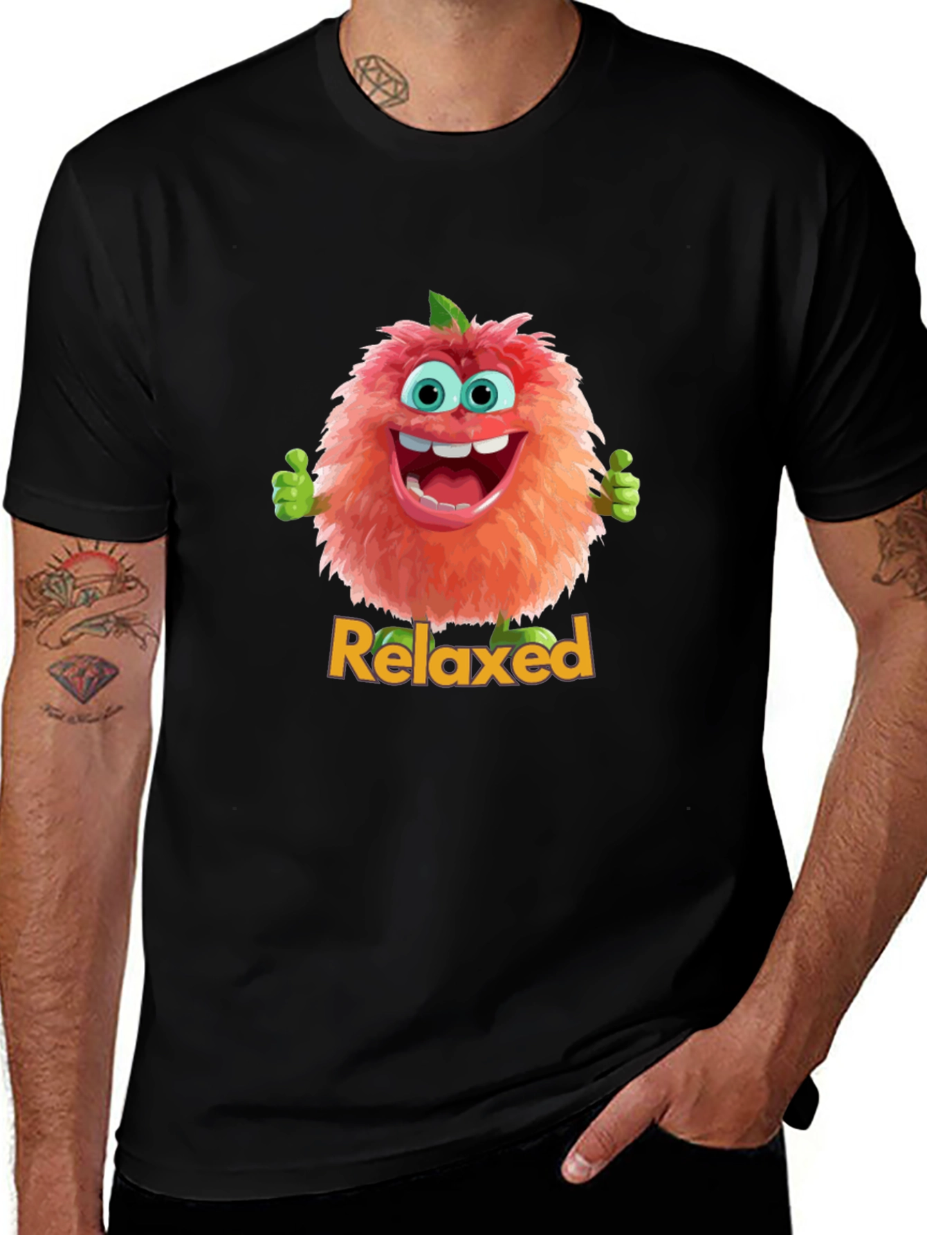 Relaxed Fuzzy Character Black T-Shirt