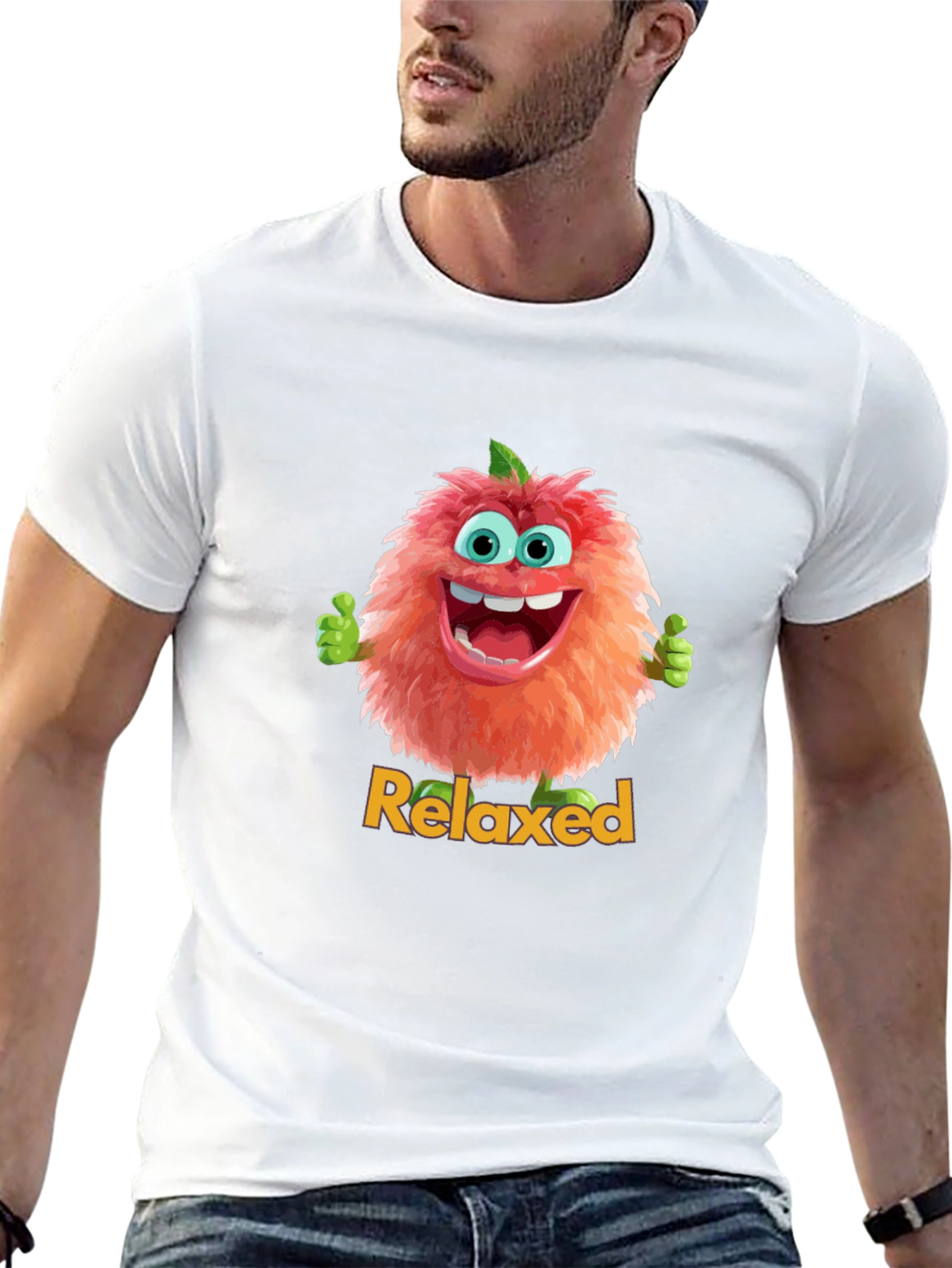 Relaxed Fuzzy Character Black T-Shirt