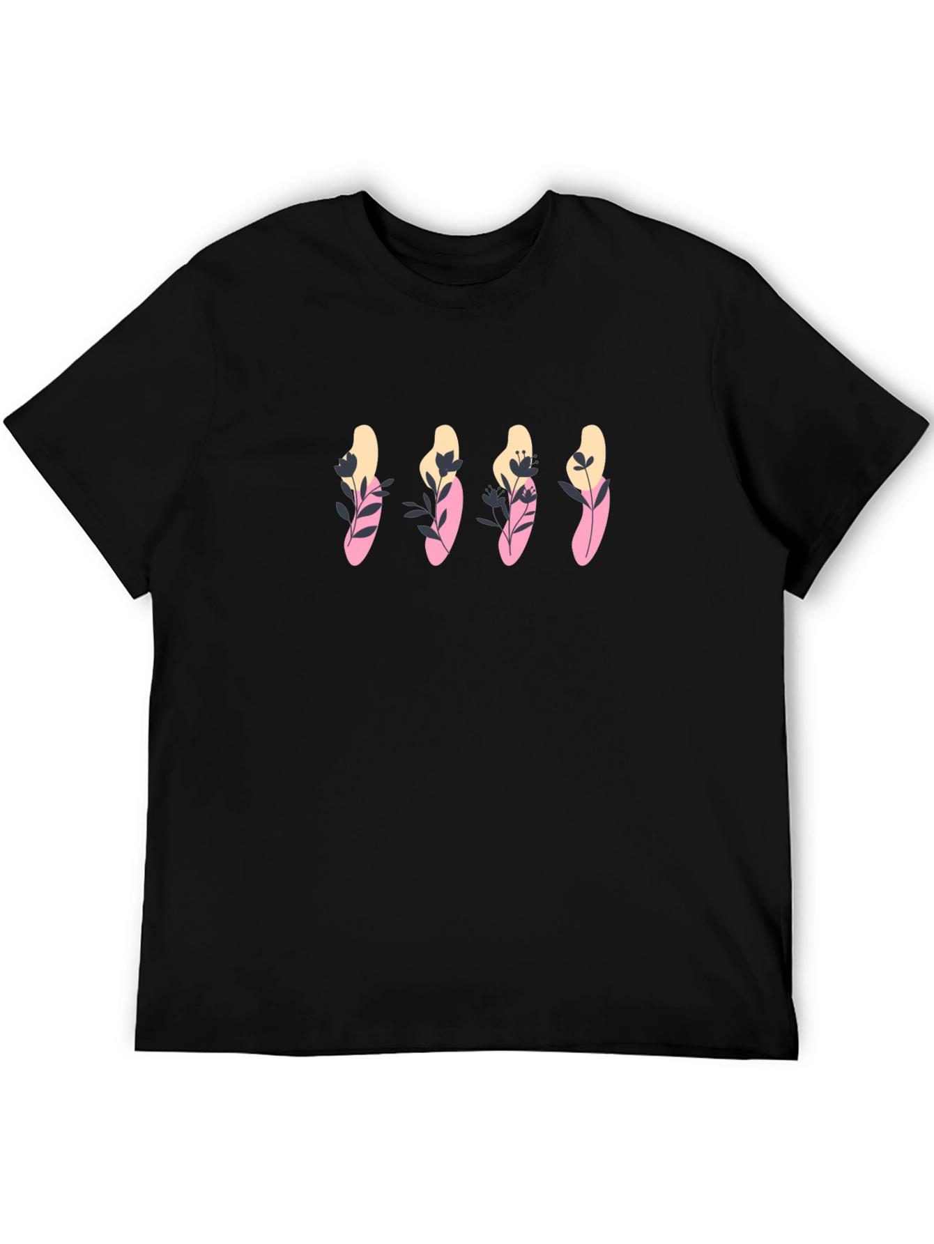 Black Graphic Tee with Floral Design