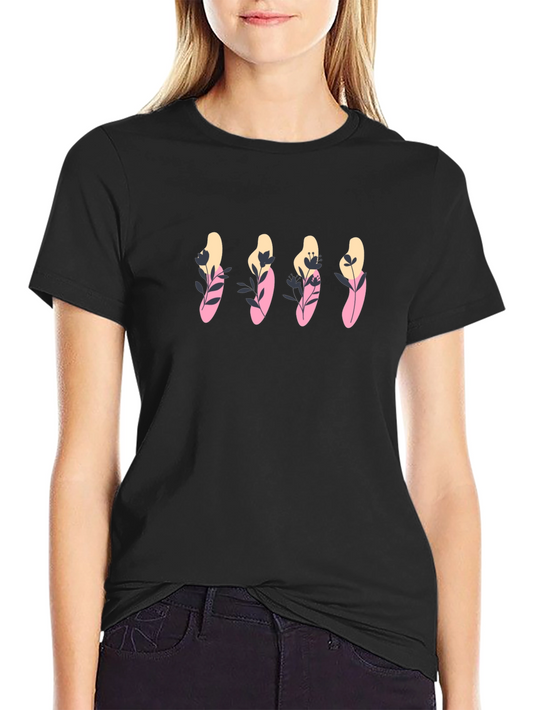 Black Graphic Tee with Floral Design