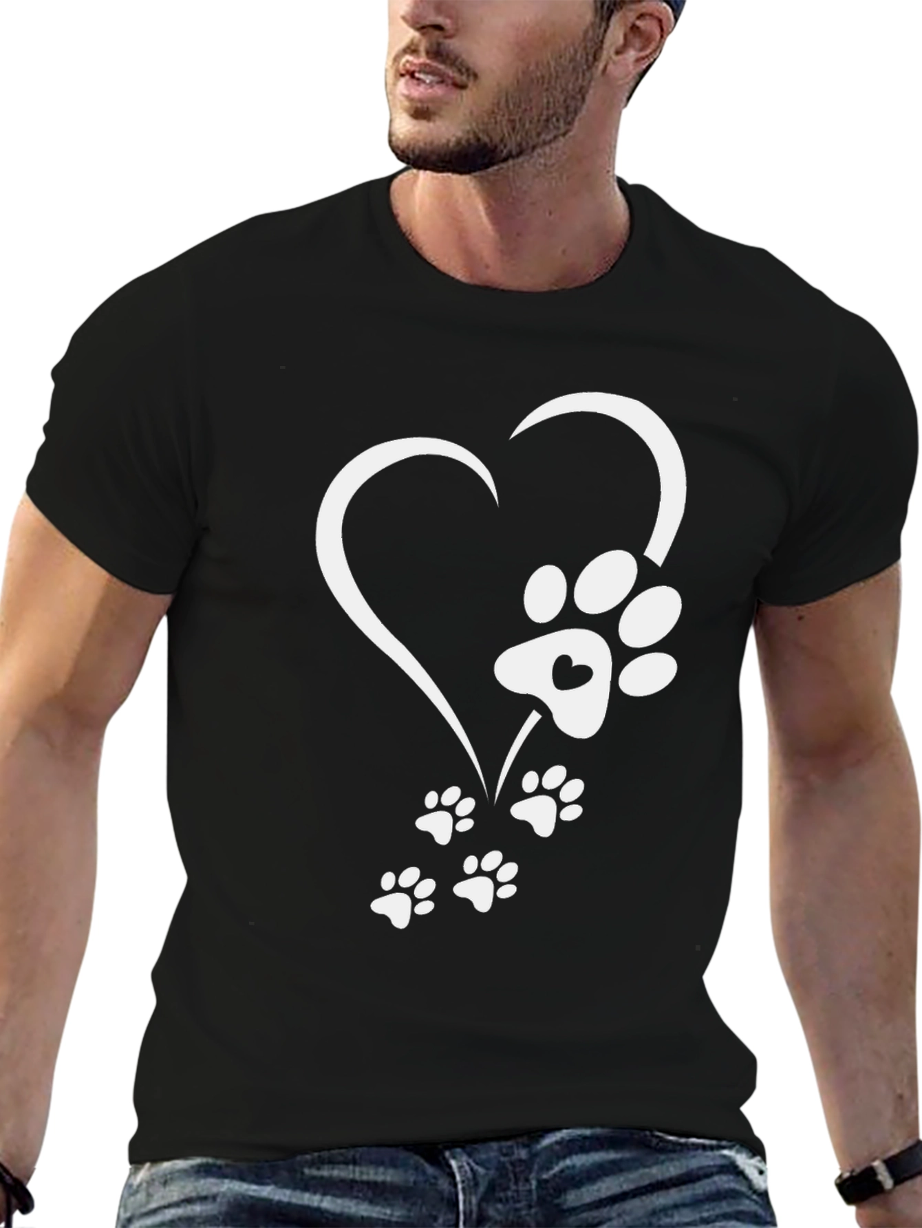 Dog Paw Heart T-Shirt - Black