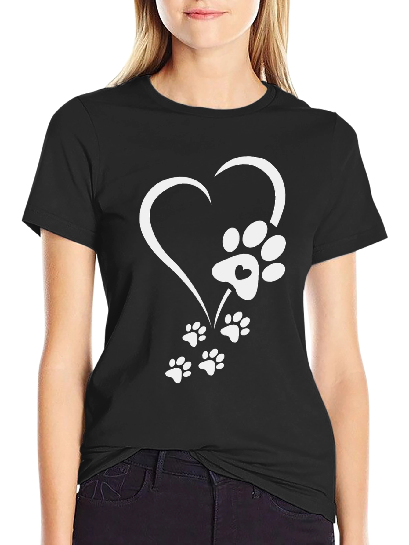 Dog Paw Heart T-Shirt - Black