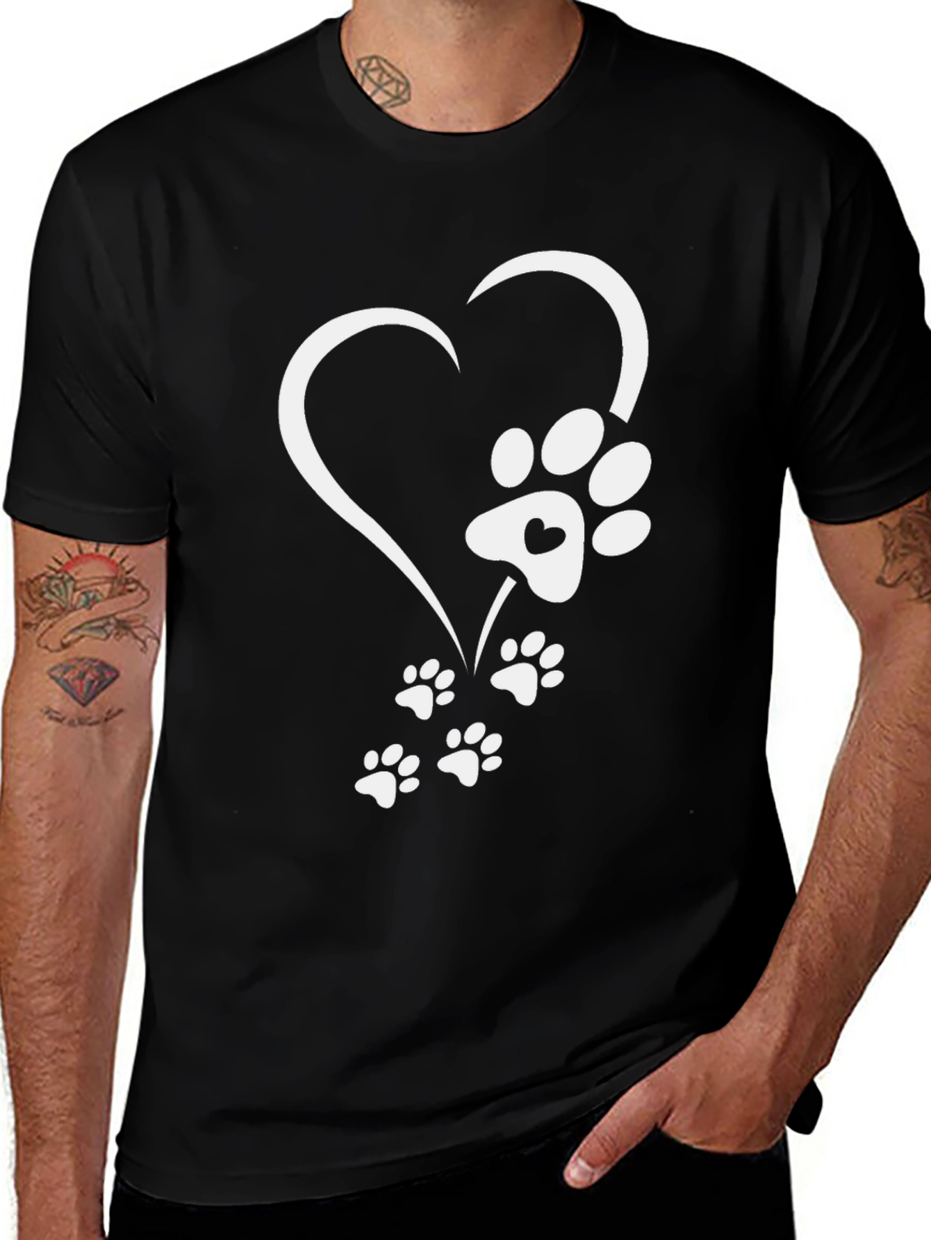 Dog Paw Heart T-Shirt - Black