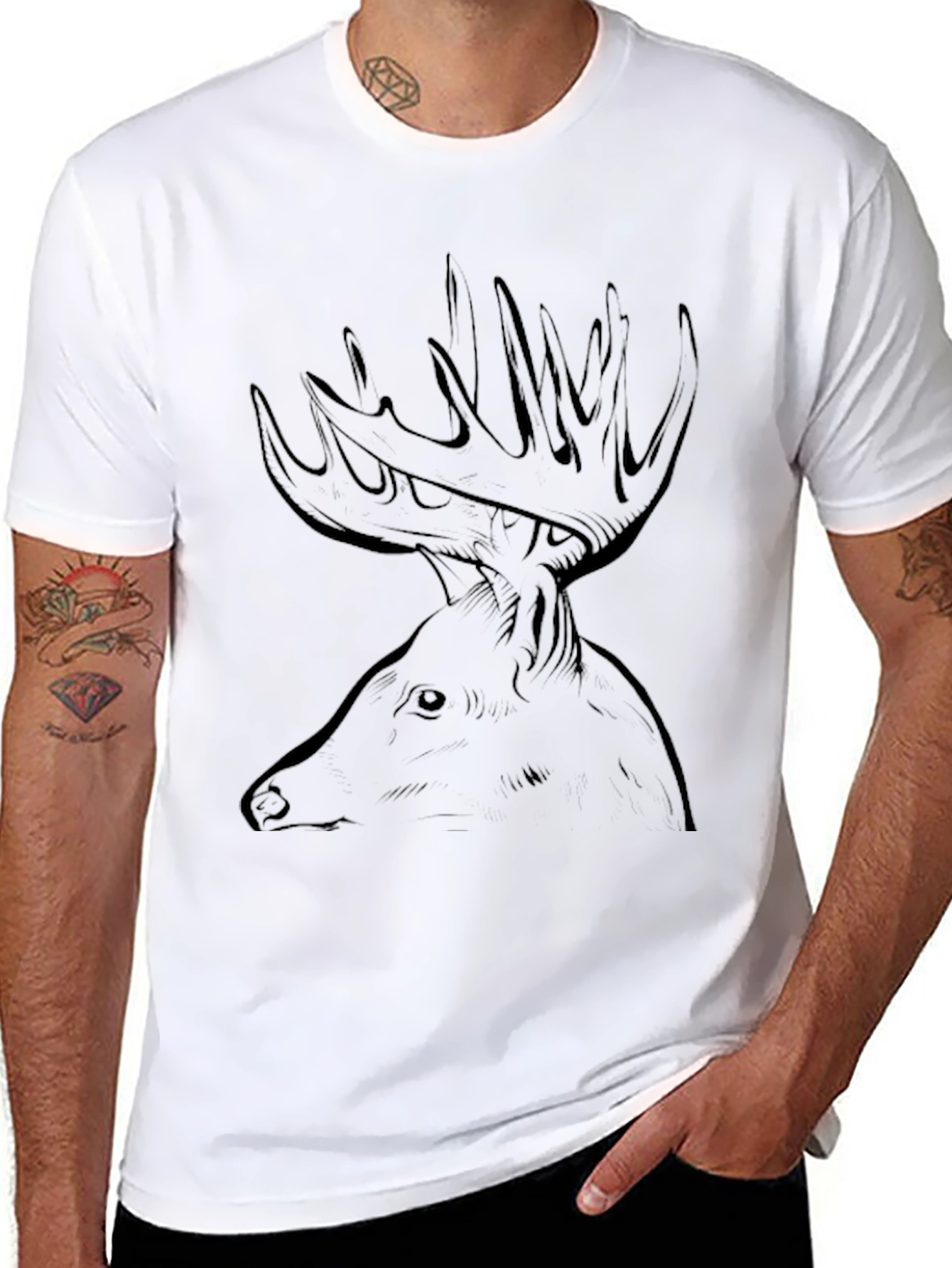 Deer Graphic Black T-Shirt - Mens Casual Tee