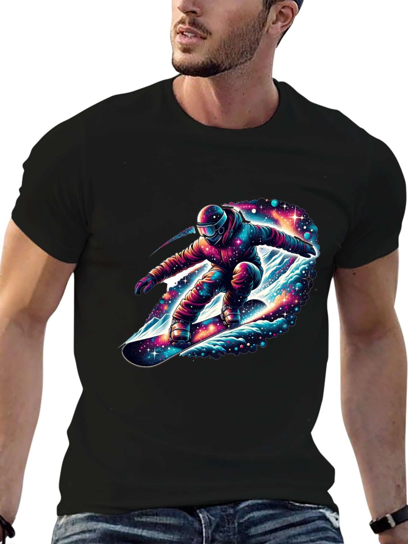 Cosmic Snowboarder Black T-Shirt