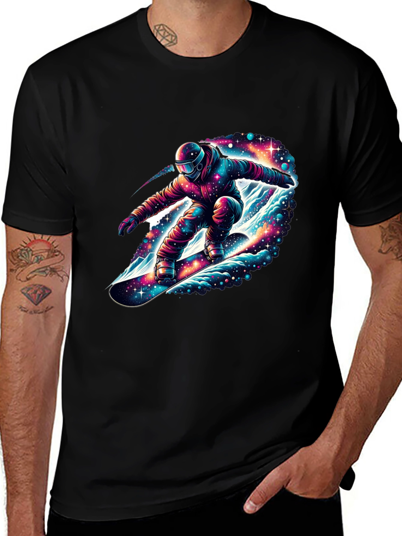 Cosmic Snowboarder Black T-Shirt