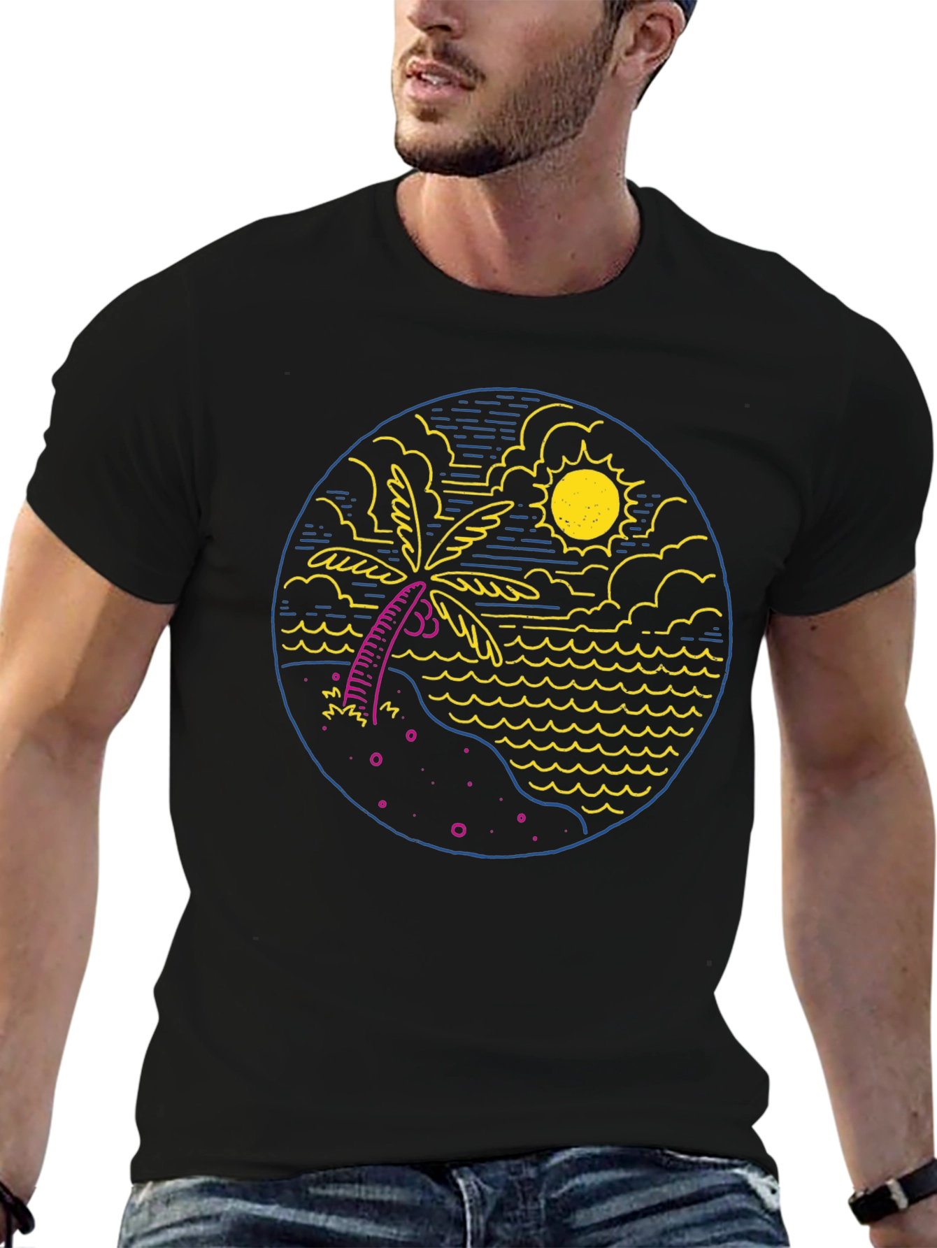 Tropical Beach T-Shirt: Palm Tree & Ocean Design