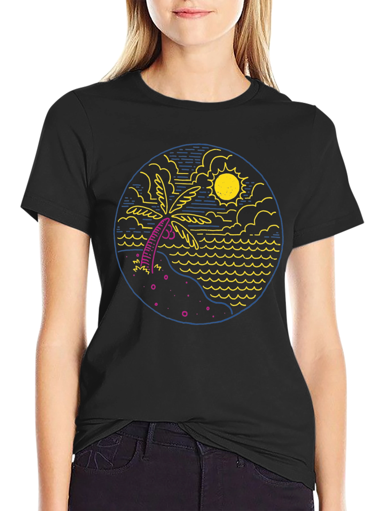 Tropical Beach T-Shirt: Palm Tree & Ocean Design