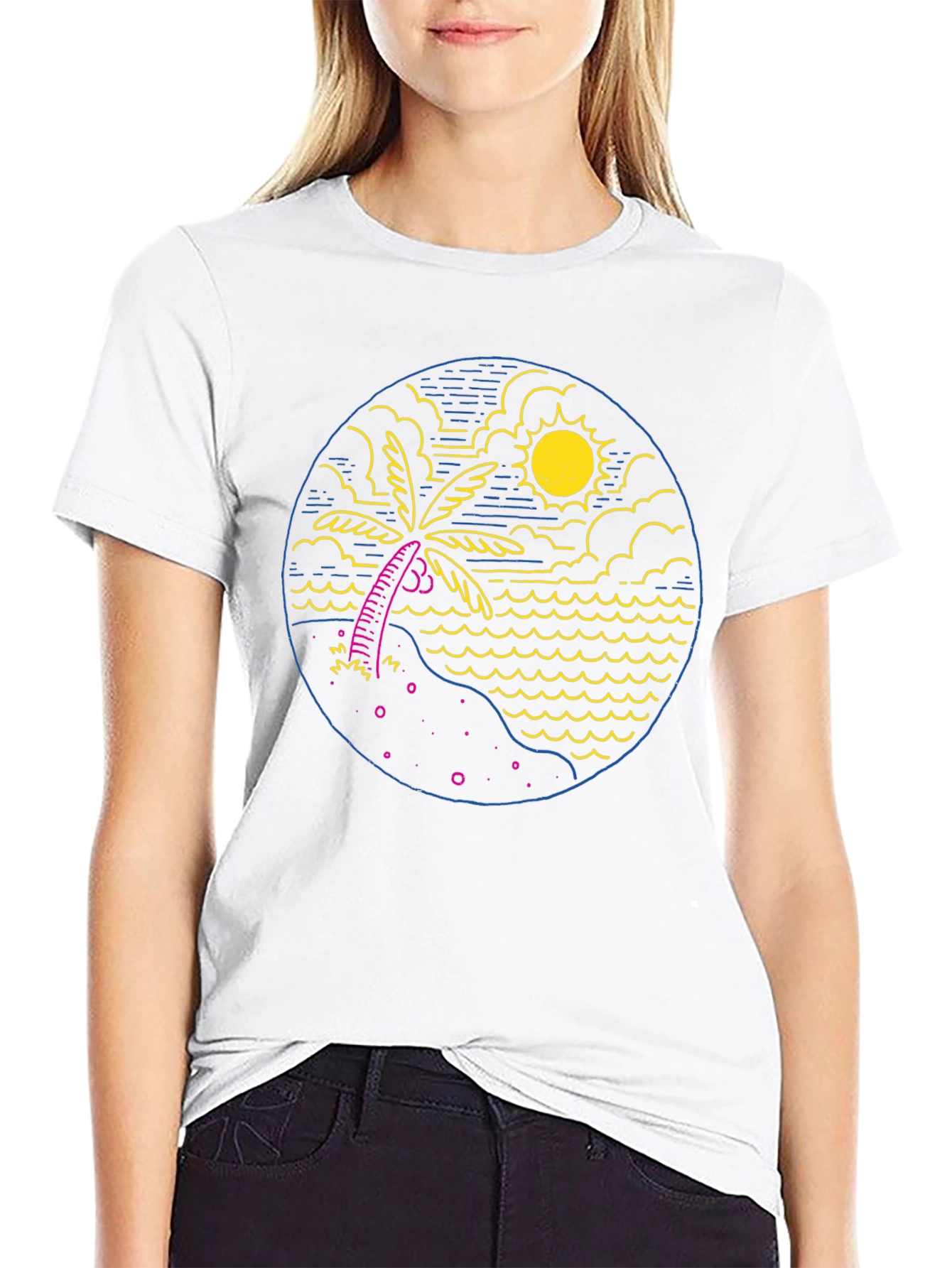 Tropical Beach T-Shirt: Palm Tree & Ocean Design
