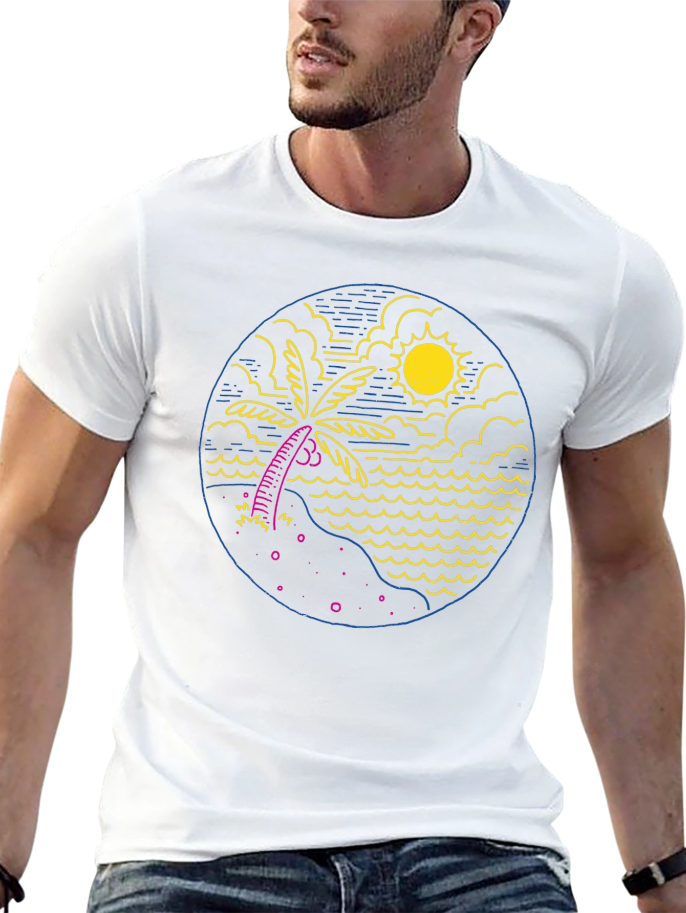 Tropical Beach T-Shirt: Palm Tree & Ocean Design