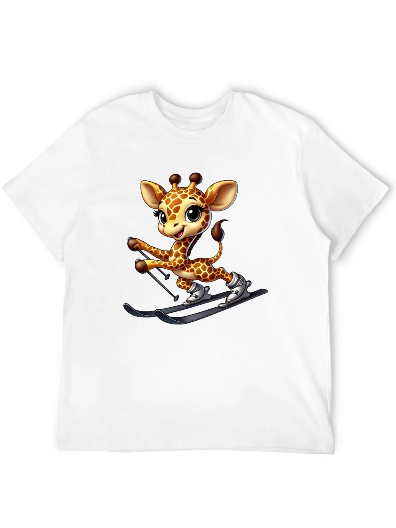 Skiing Giraffe Graphic Tee - Fun Novelty T-Shirt