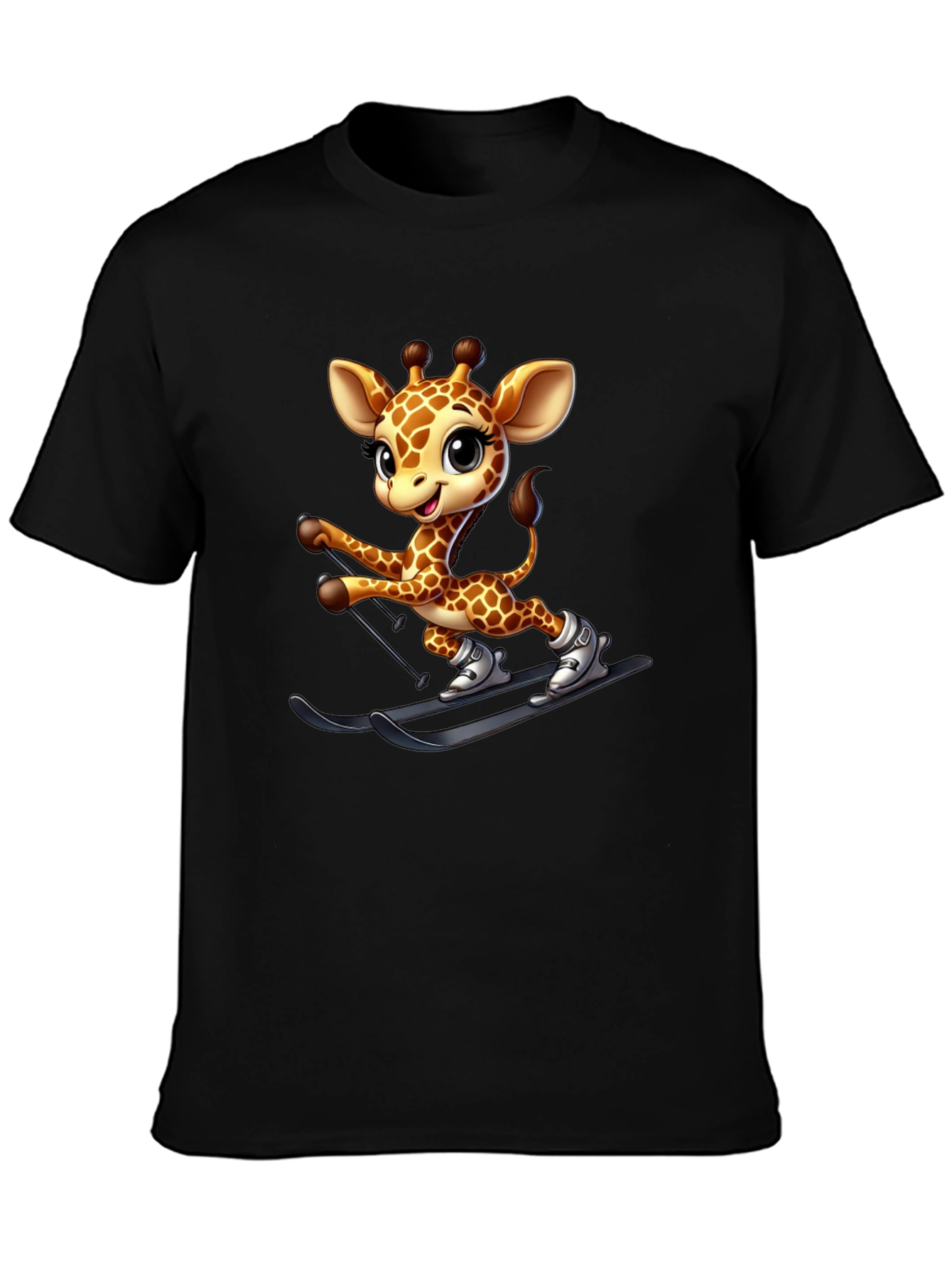 Skiing Giraffe Graphic Tee - Fun Novelty T-Shirt