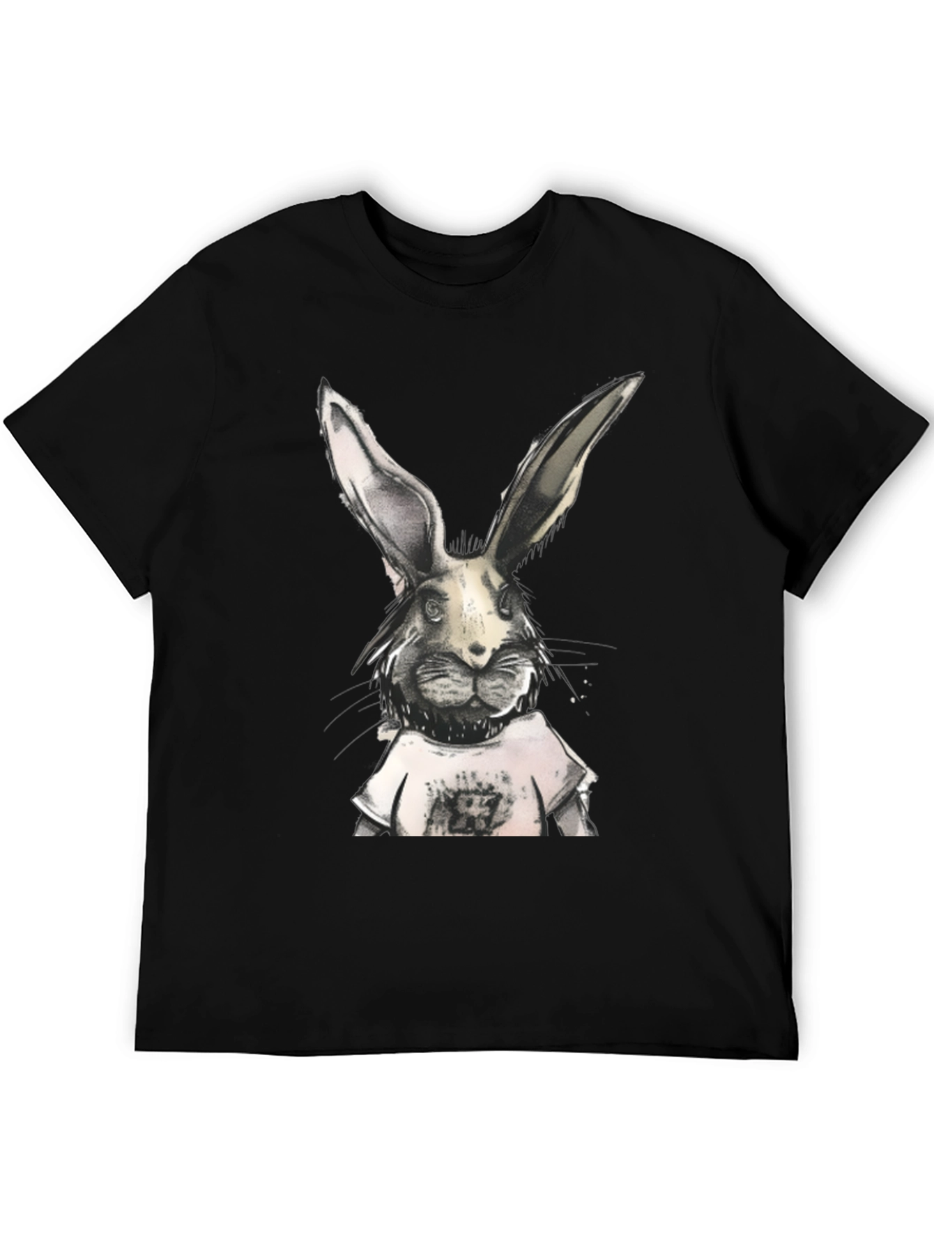Rabbit Graphic Print Black T-Shirt