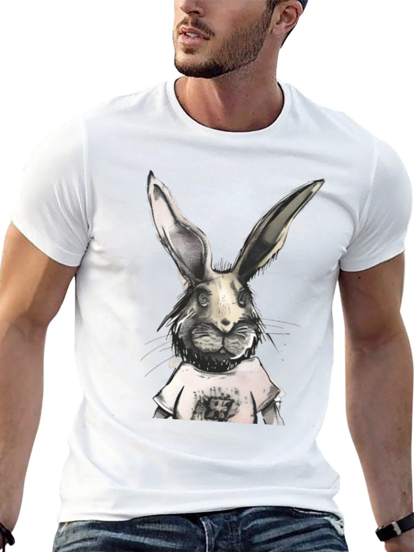 Rabbit Graphic Print Black T-Shirt