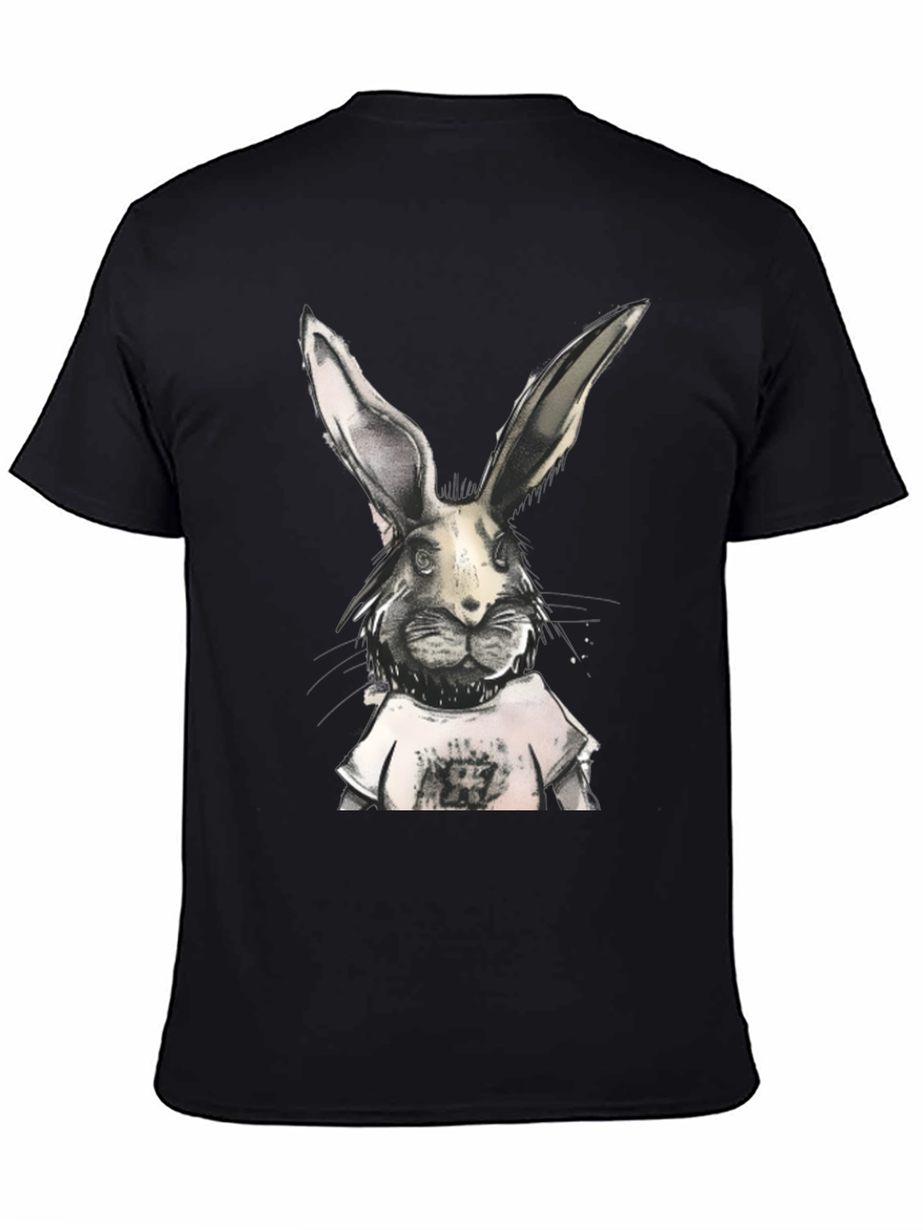 Rabbit Graphic Print Black T-Shirt