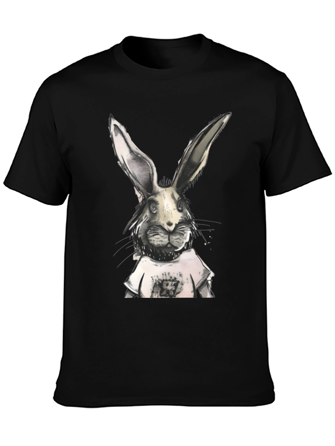 Rabbit Graphic Print Black T-Shirt