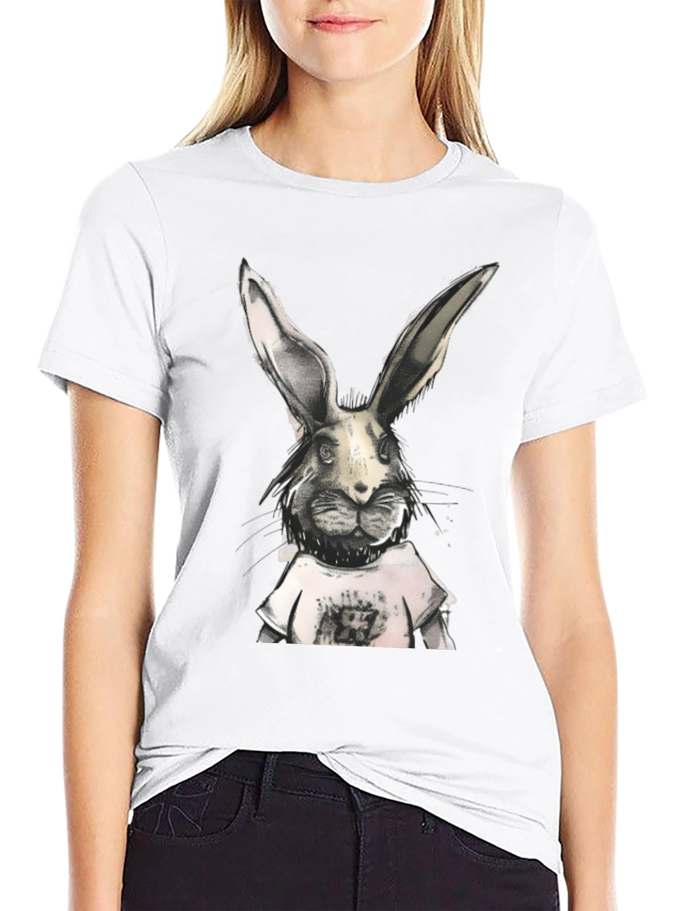 Rabbit Graphic Print Black T-Shirt