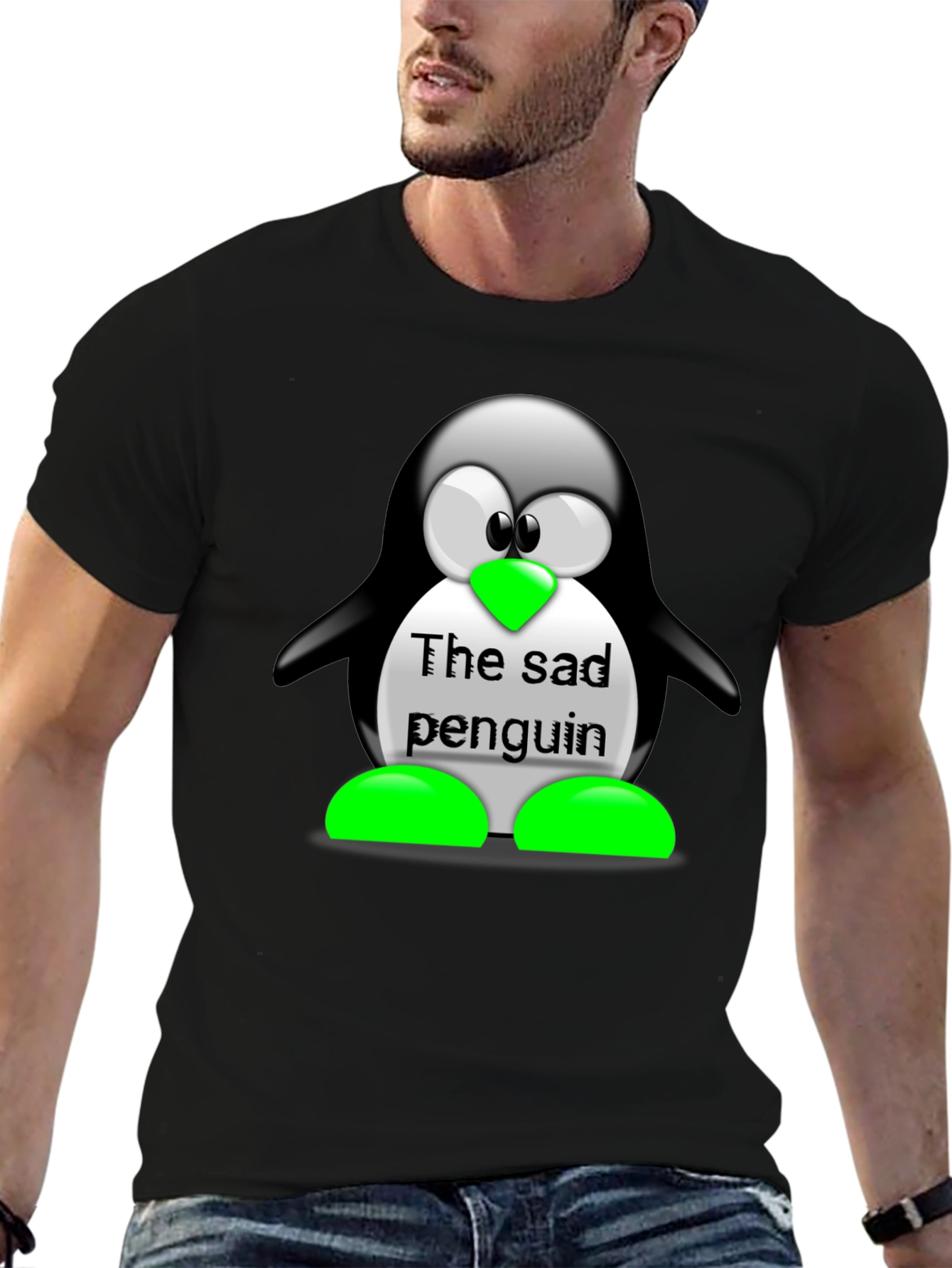 Sad Penguin Graphic Tee - Unisex Black T-Shirt