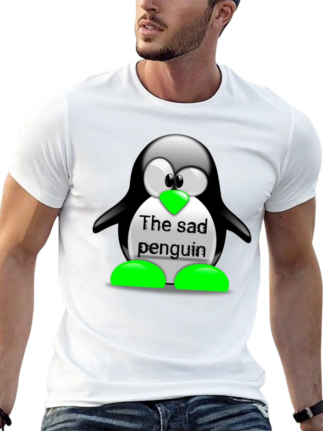 Sad Penguin Graphic Tee - Unisex Black T-Shirt