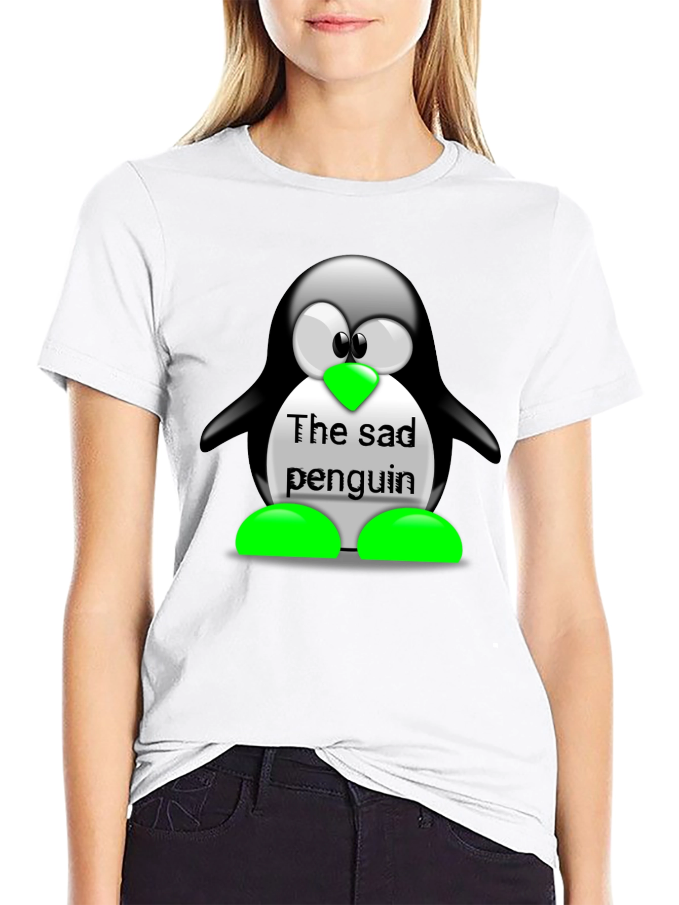Sad Penguin Graphic Tee - Unisex Black T-Shirt