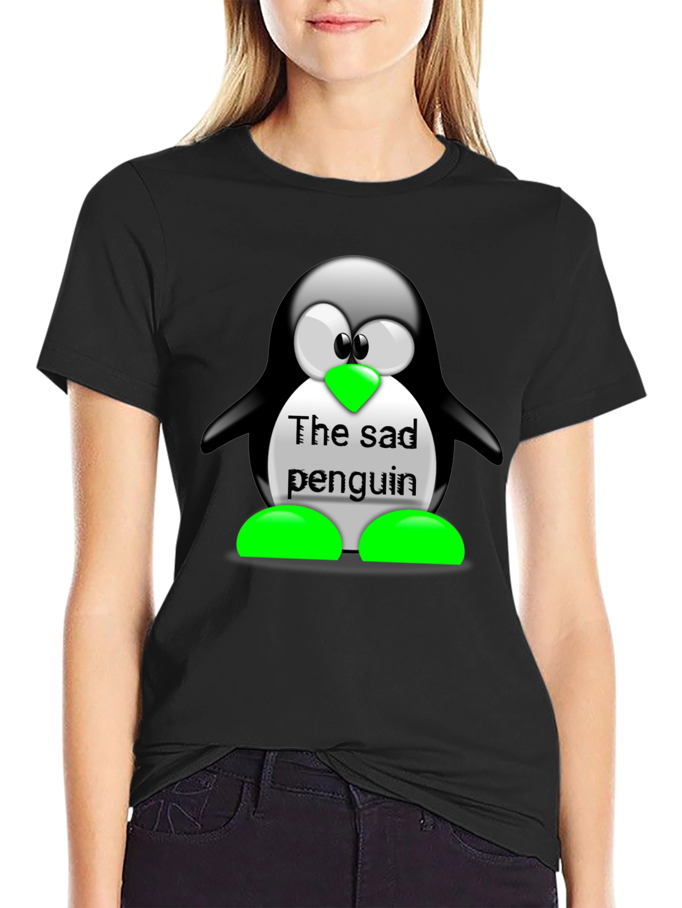Sad Penguin Graphic Tee - Unisex Black T-Shirt