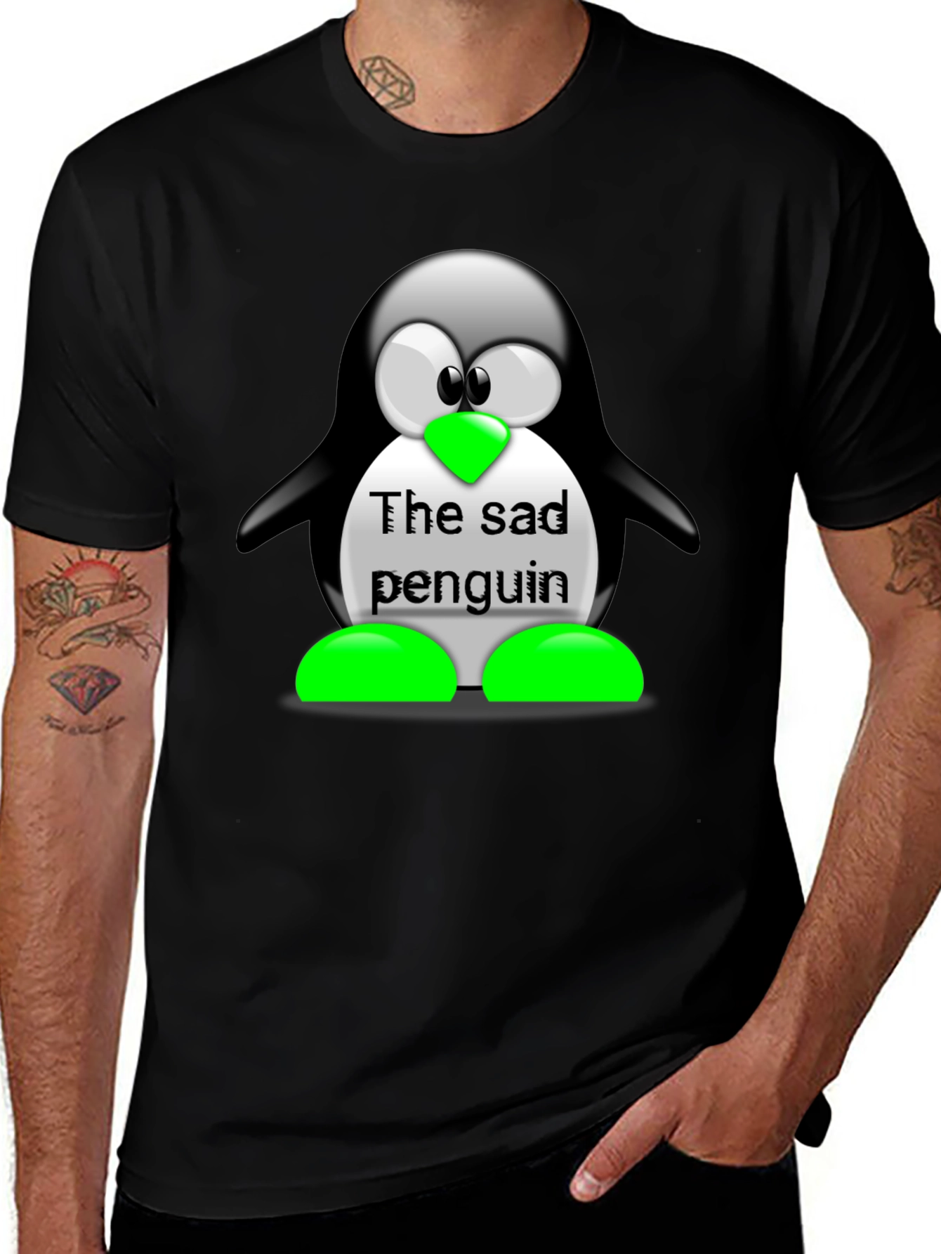 Sad Penguin Graphic Tee - Unisex Black T-Shirt