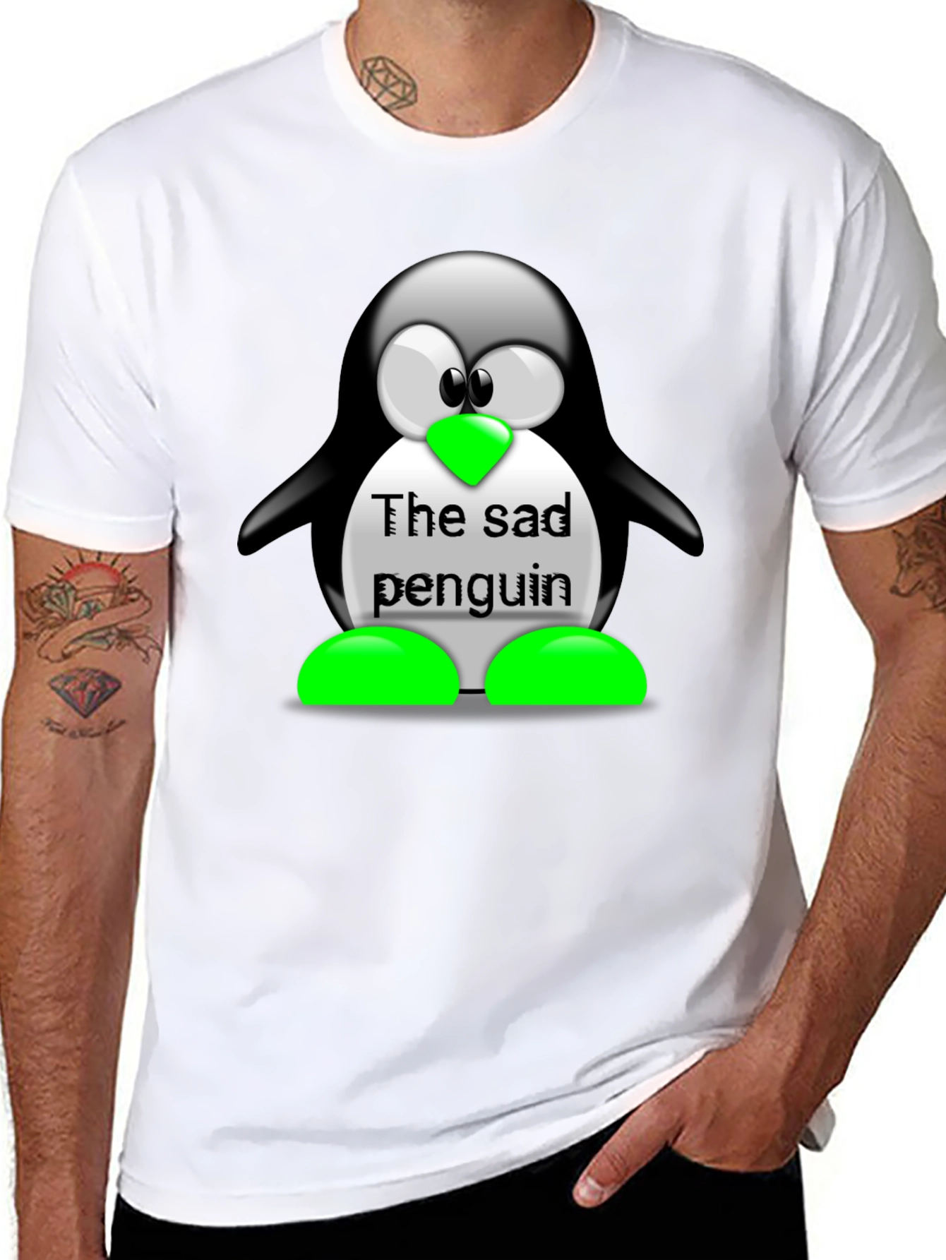Sad Penguin Graphic Tee - Unisex Black T-Shirt