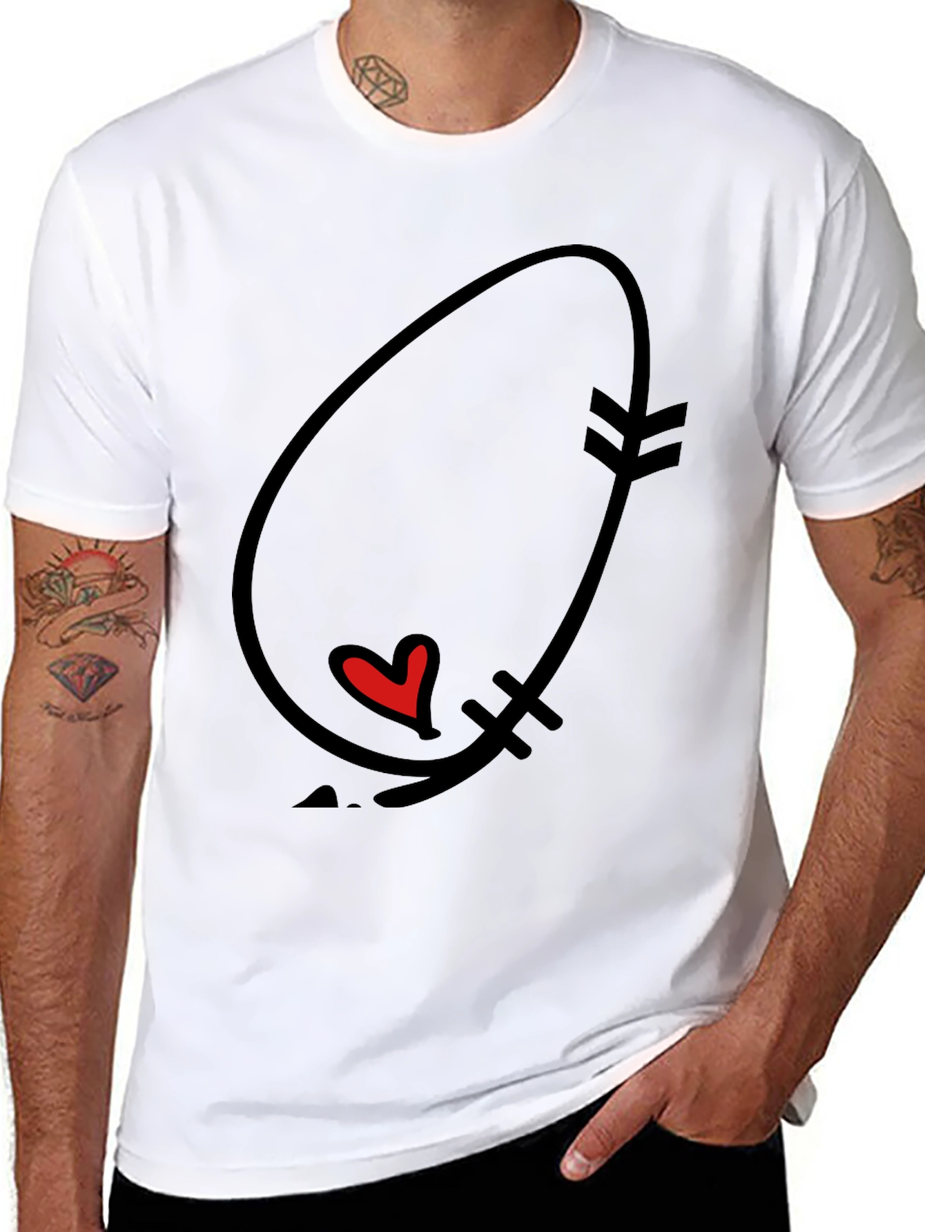 Heart Arrow Graphic Tee - Black Cotton Casual T-Shirt
