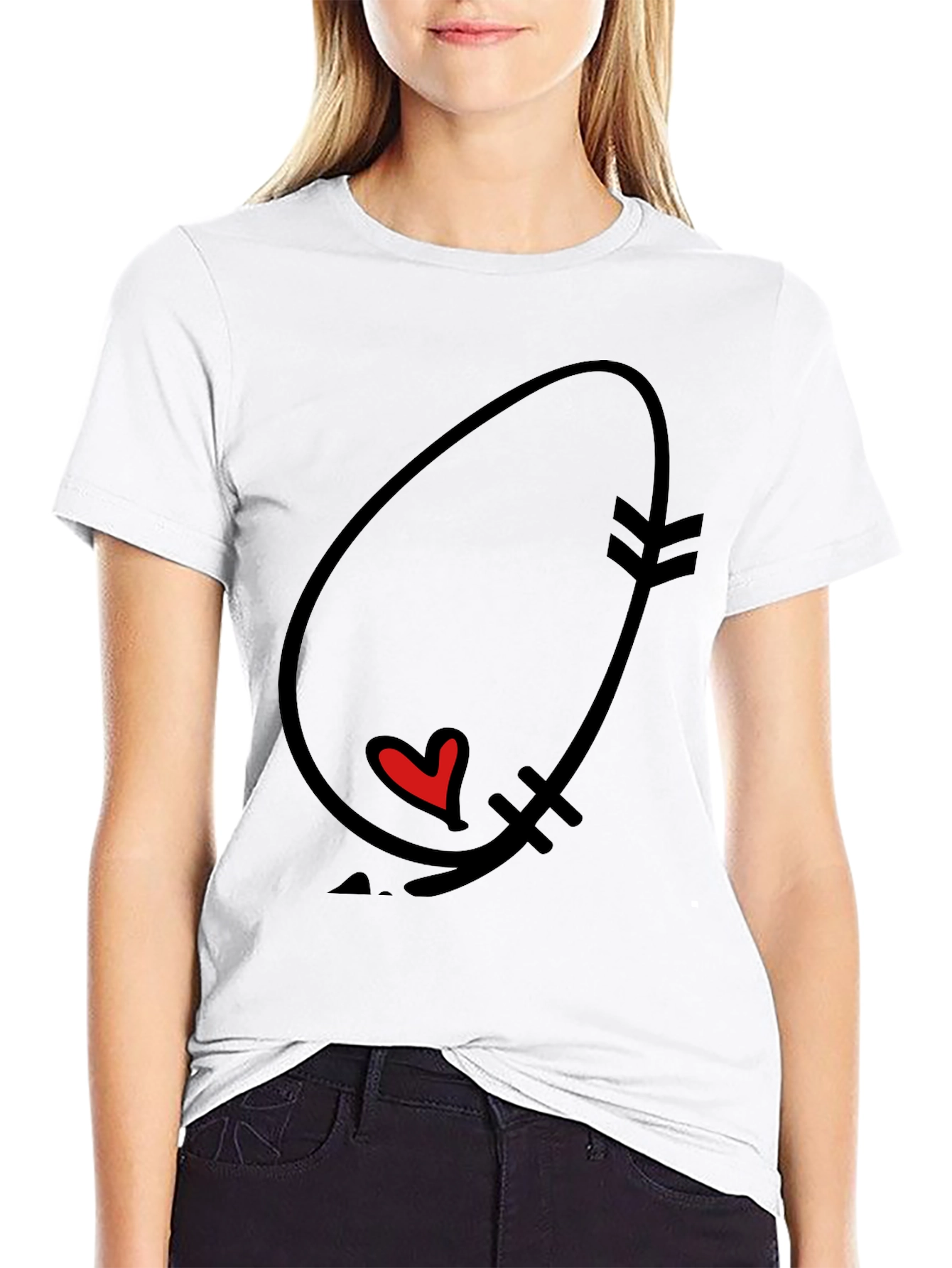 Heart Arrow Graphic Tee - Black Cotton Casual T-Shirt