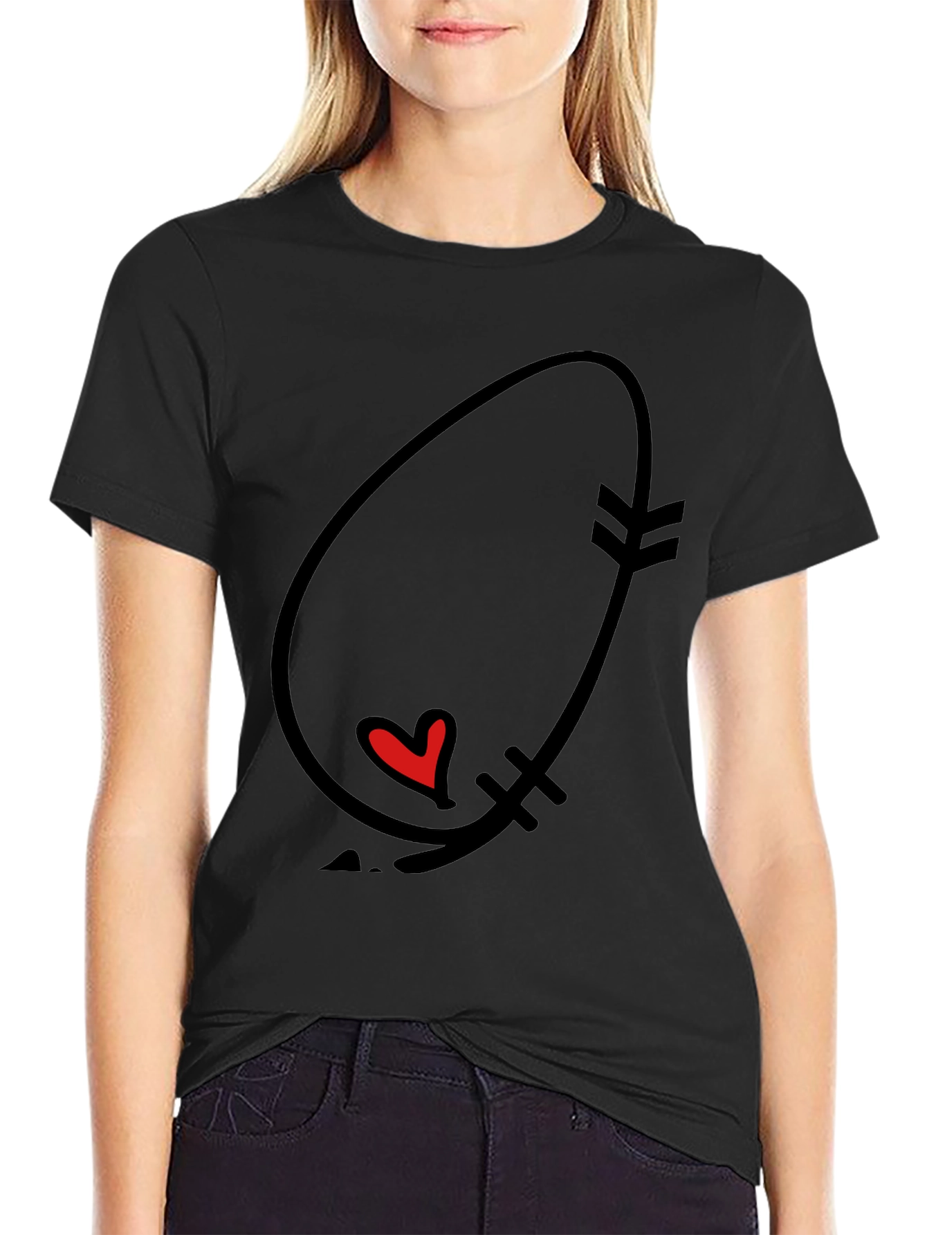 Heart Arrow Graphic Tee - Black Cotton Casual T-Shirt