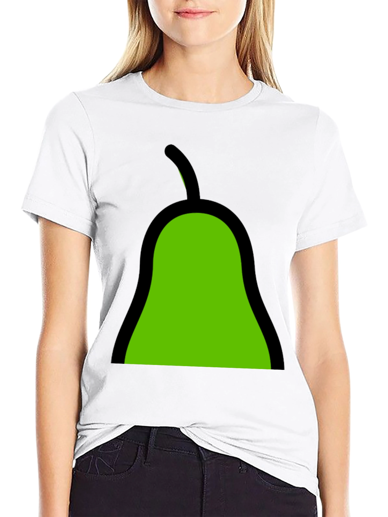 Green Pear Graphic Black Tee - Unique Fruit Design