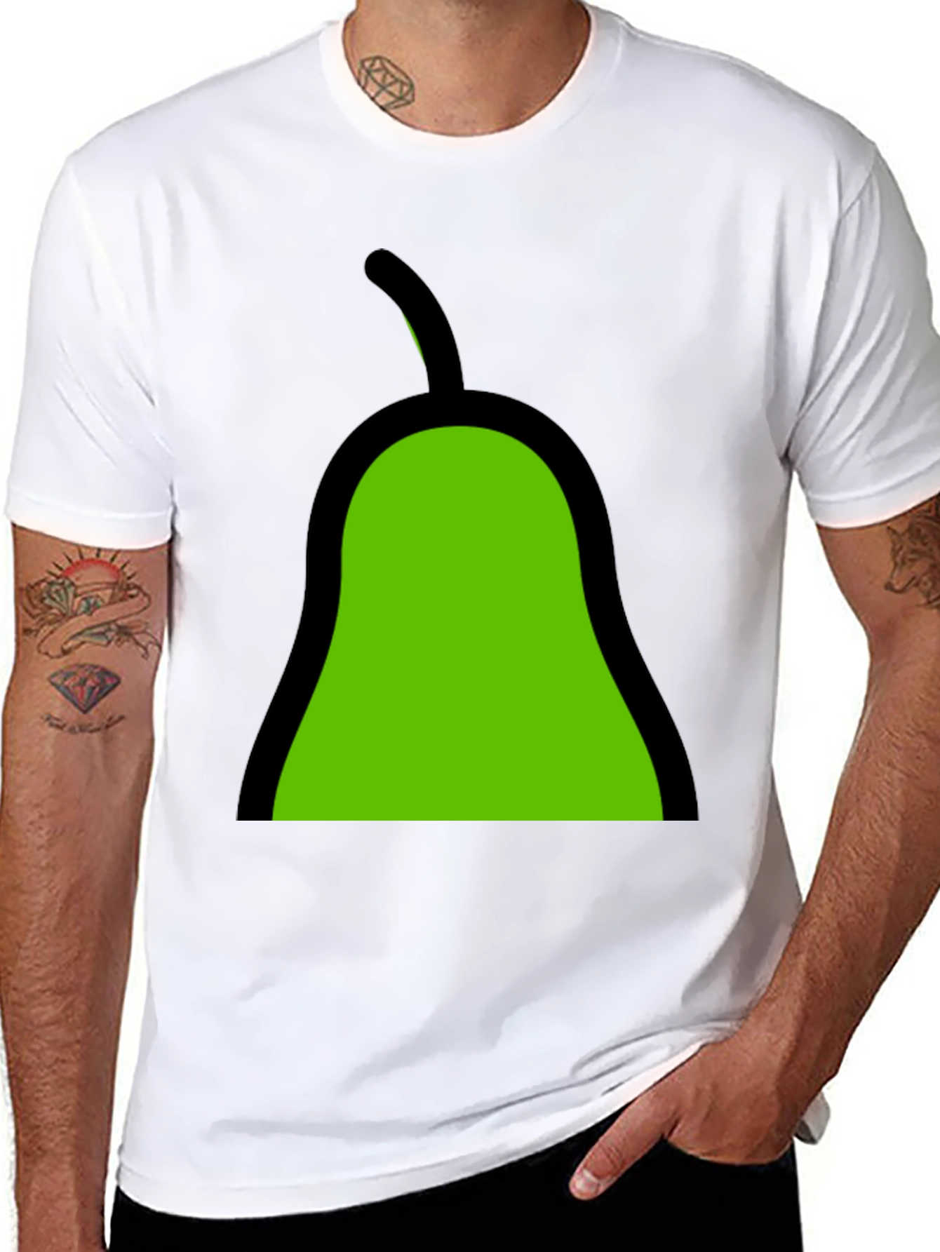 Green Pear Graphic Black Tee - Unique Fruit Design