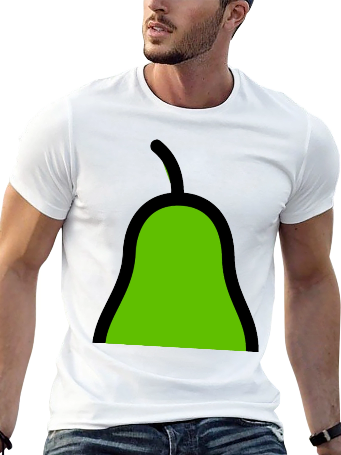 Green Pear Graphic Black Tee - Unique Fruit Design