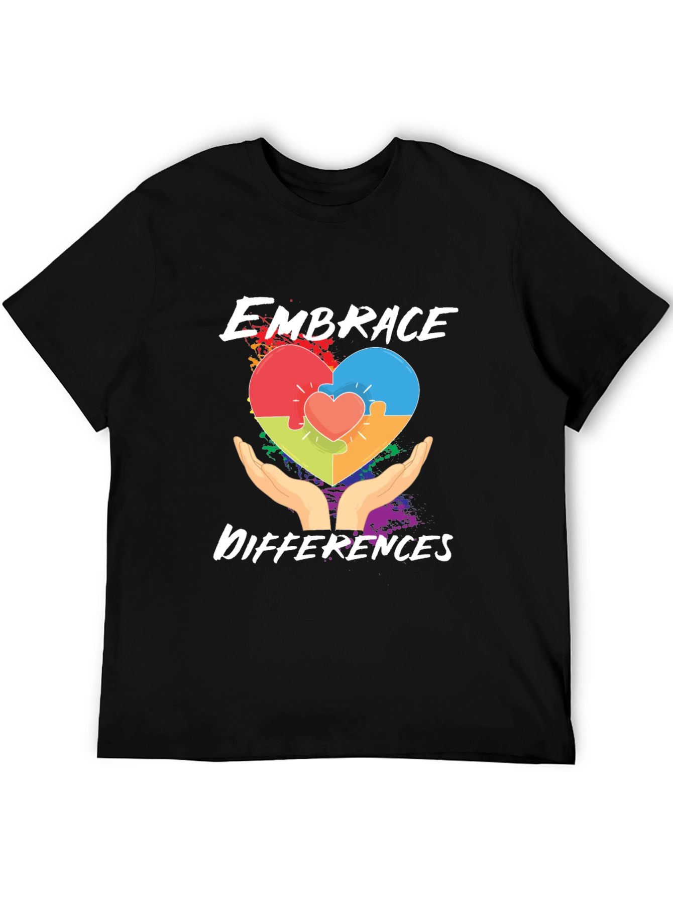 Embrace Differences Puzzle Heart Graphic T-Shirt