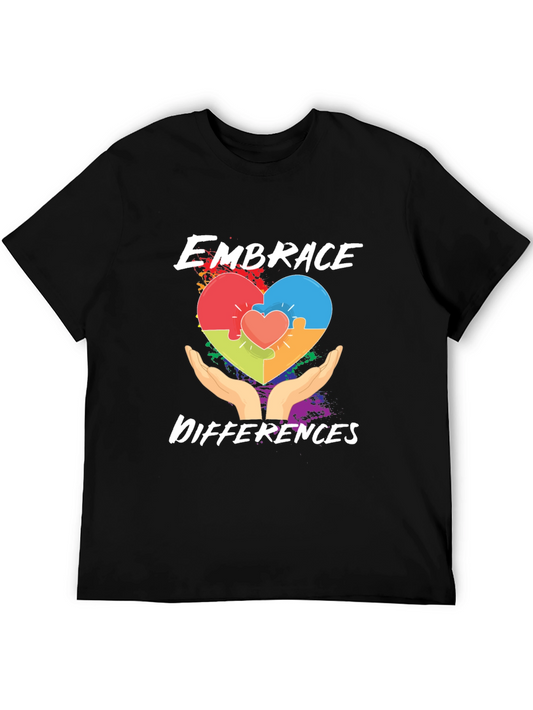 Embrace Differences Puzzle Heart Graphic T-Shirt