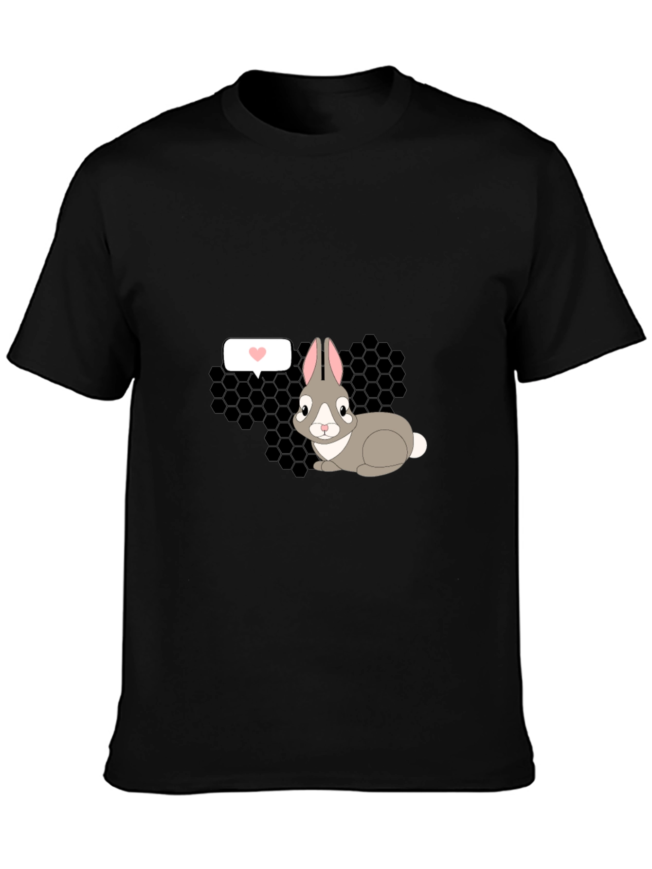 Cute Rabbit Graphic Tee - Black Casual T-Shirt
