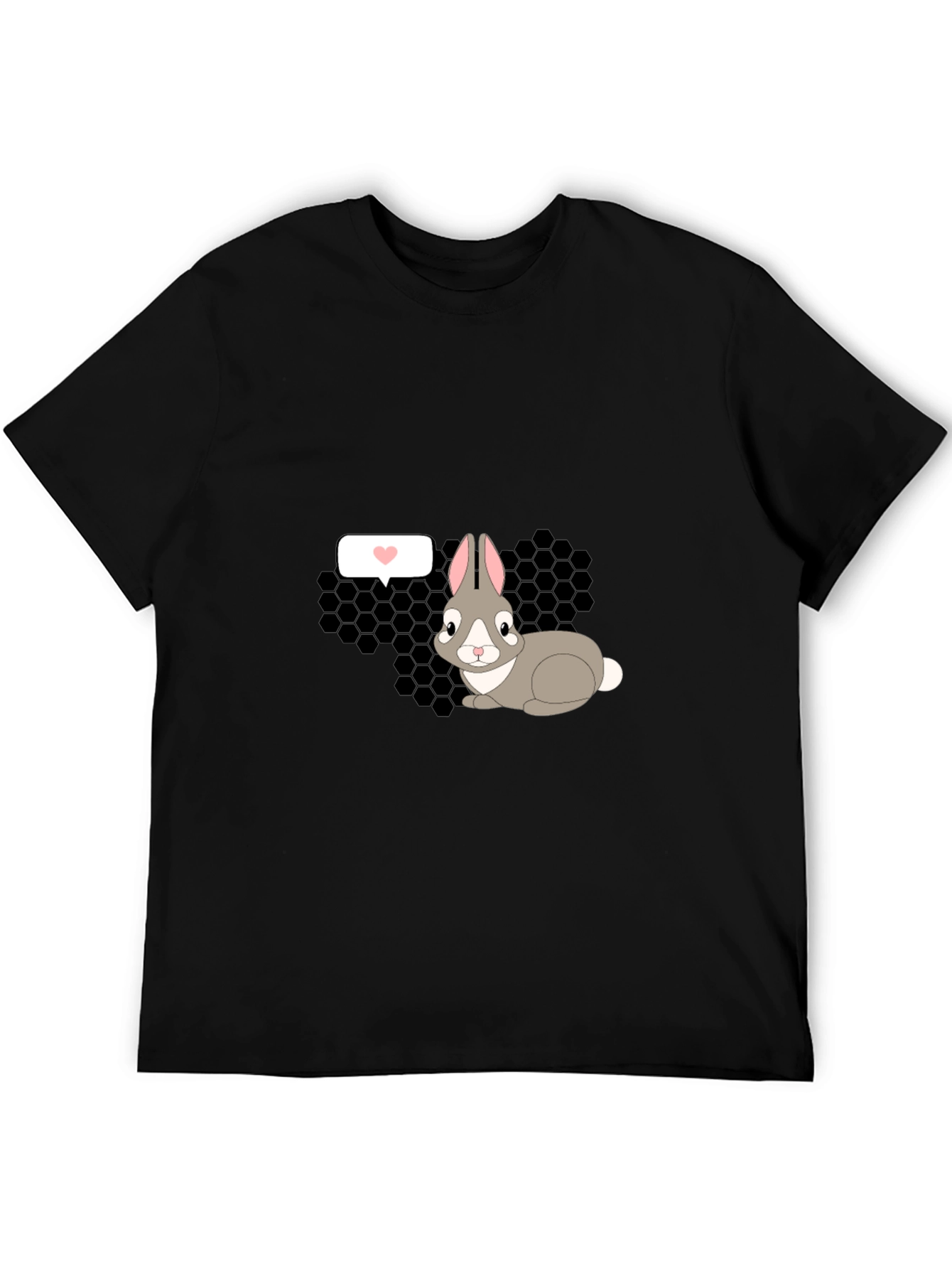 Cute Rabbit Graphic Tee - Black Casual T-Shirt