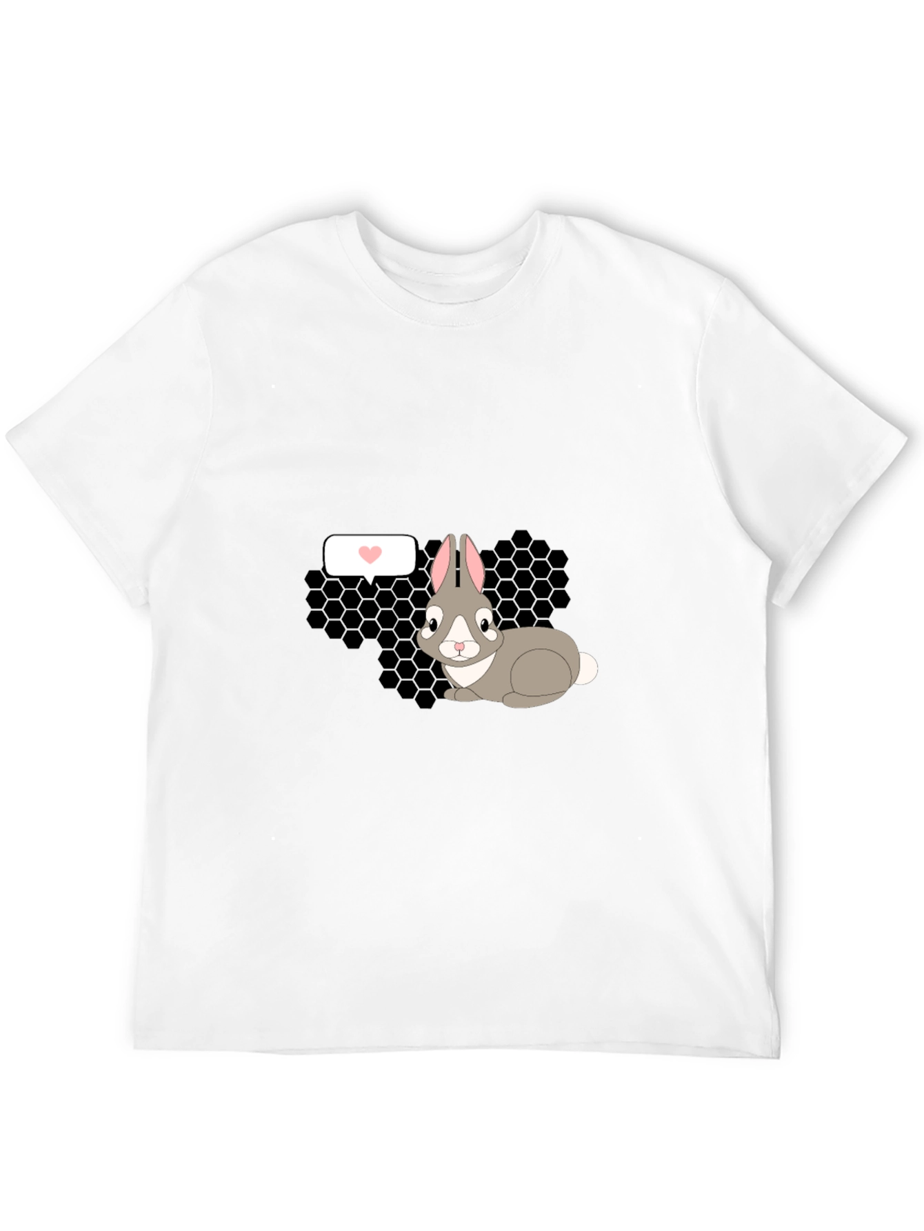 Cute Rabbit Graphic Tee - Black Casual T-Shirt