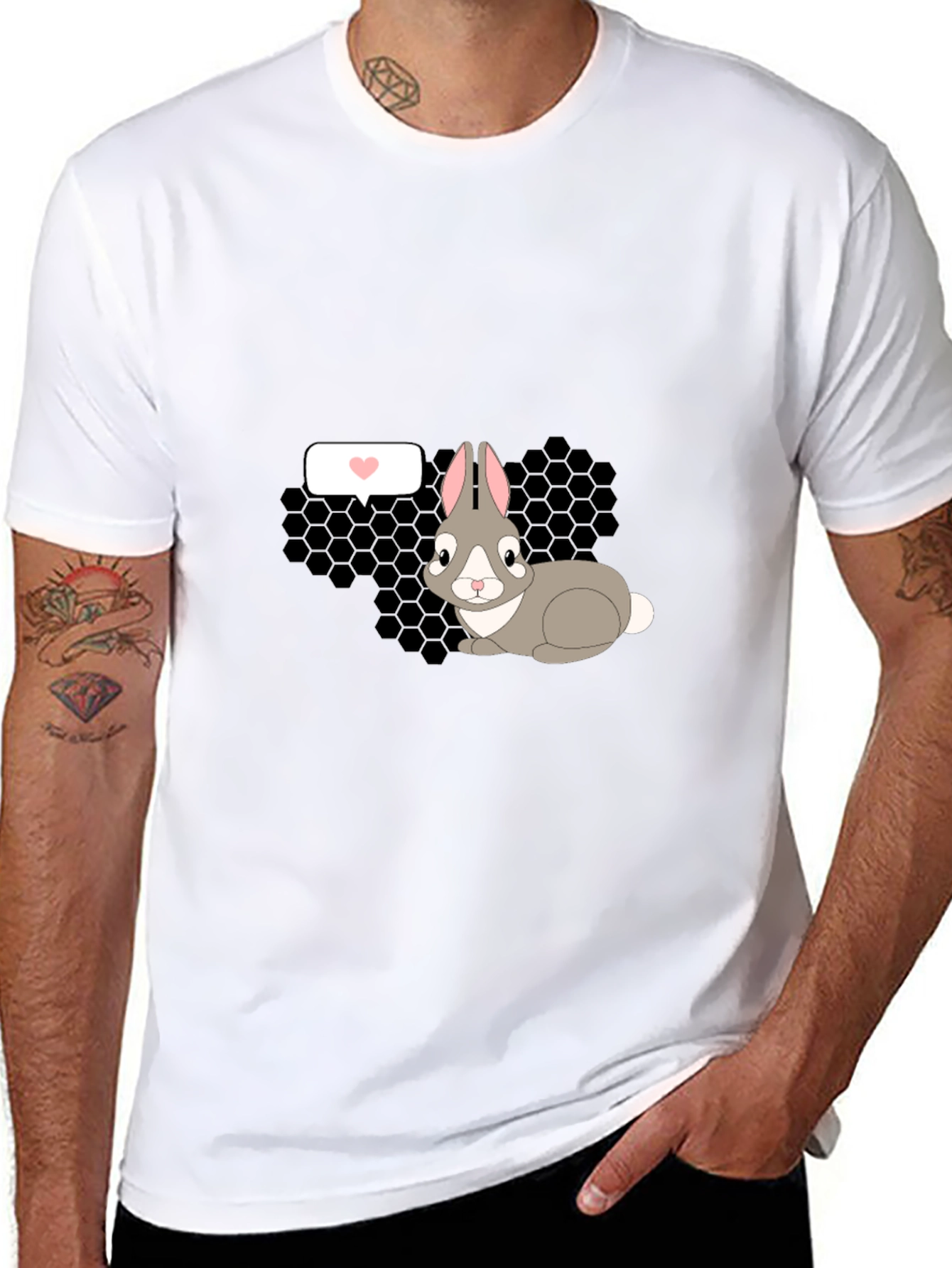 Cute Rabbit Graphic Tee - Black Casual T-Shirt