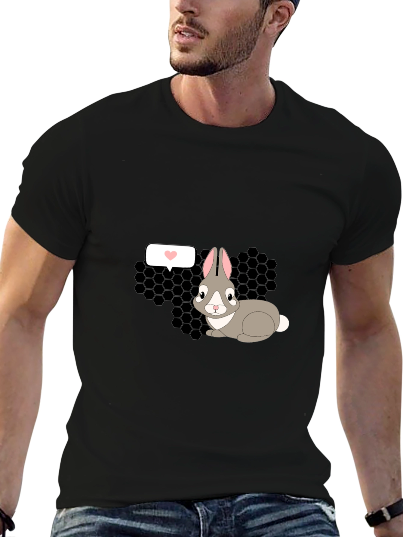 Cute Rabbit Graphic Tee - Black Casual T-Shirt