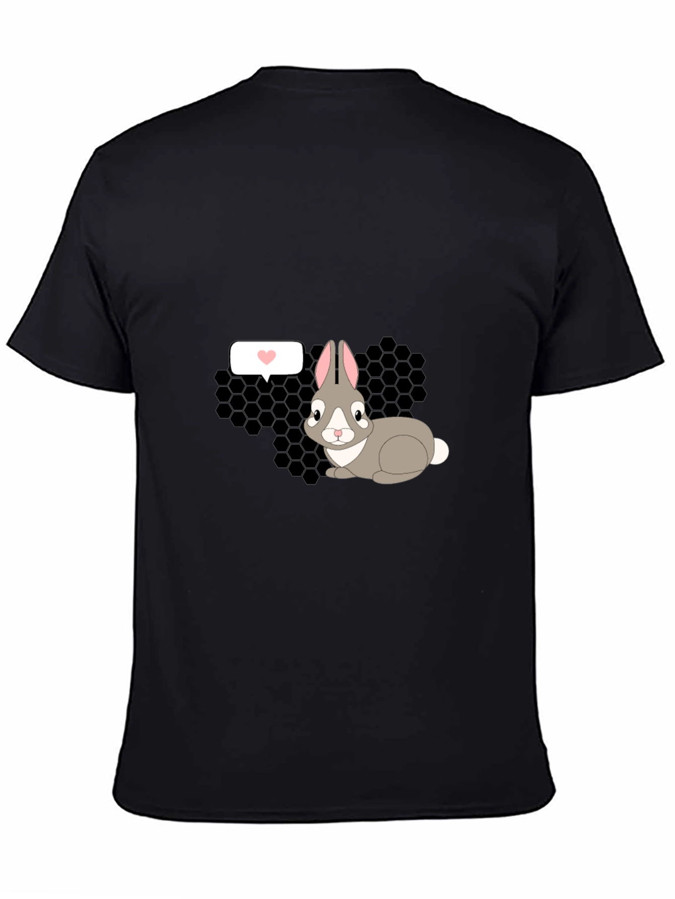 Cute Rabbit Graphic Tee - Black Casual T-Shirt