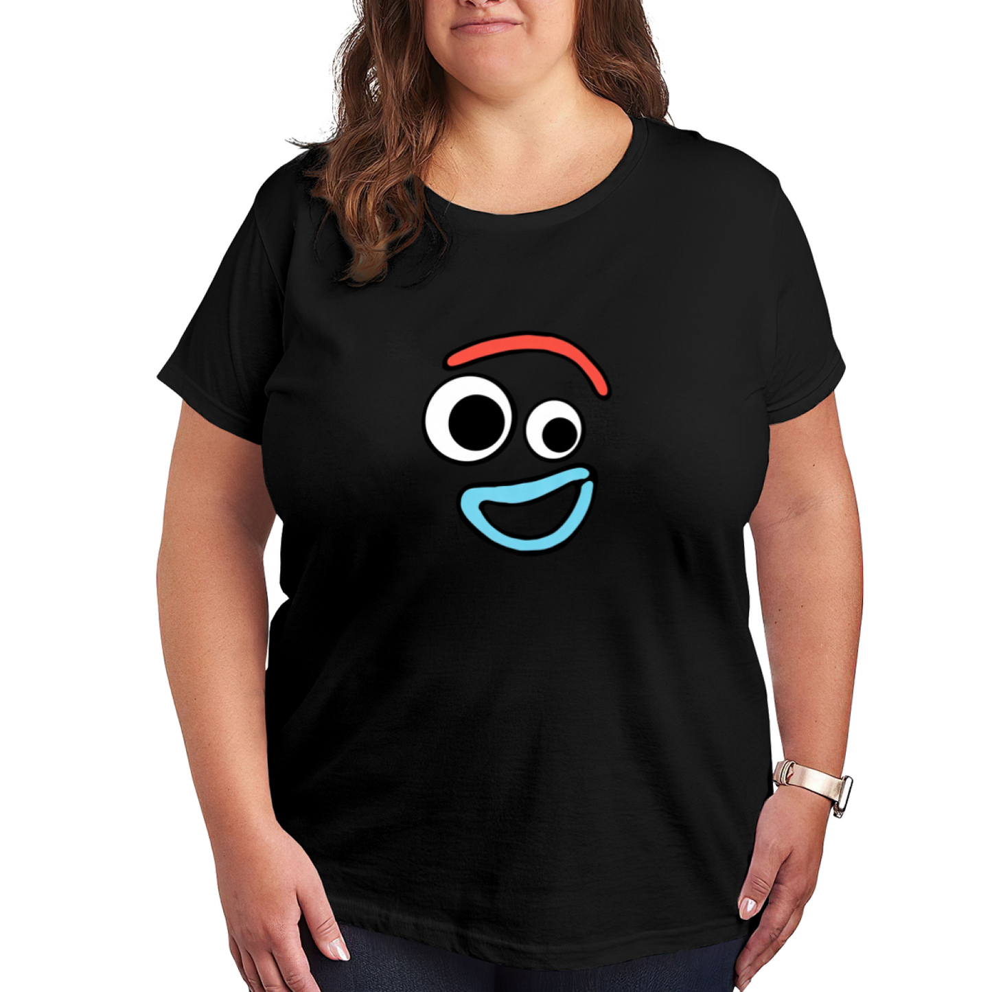 Funny Big?Eyed Cartoon Face Fun Print Plus Size Ladies T?Shirt