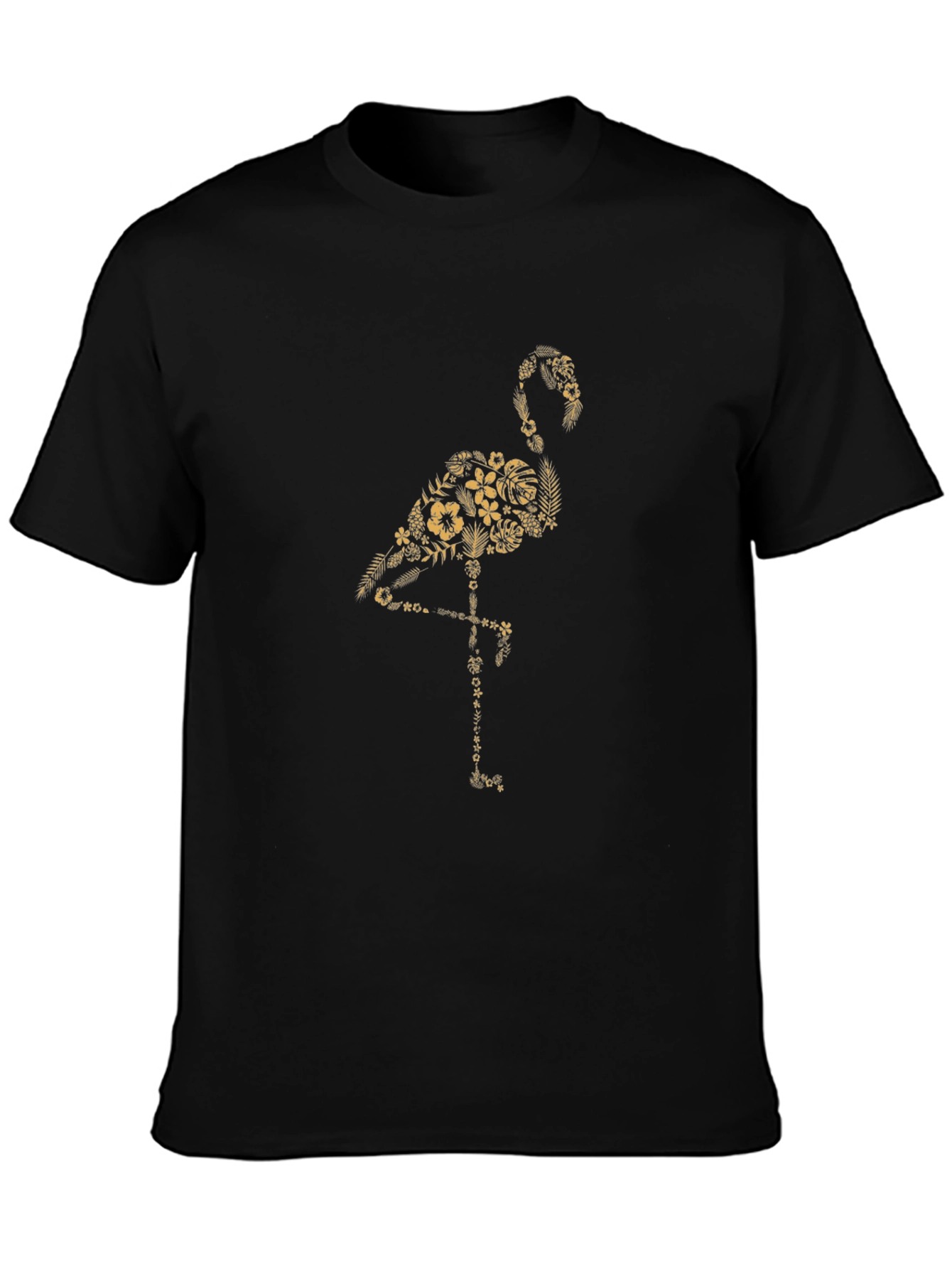 Floral Flamingo Graphic Black T-Shirt