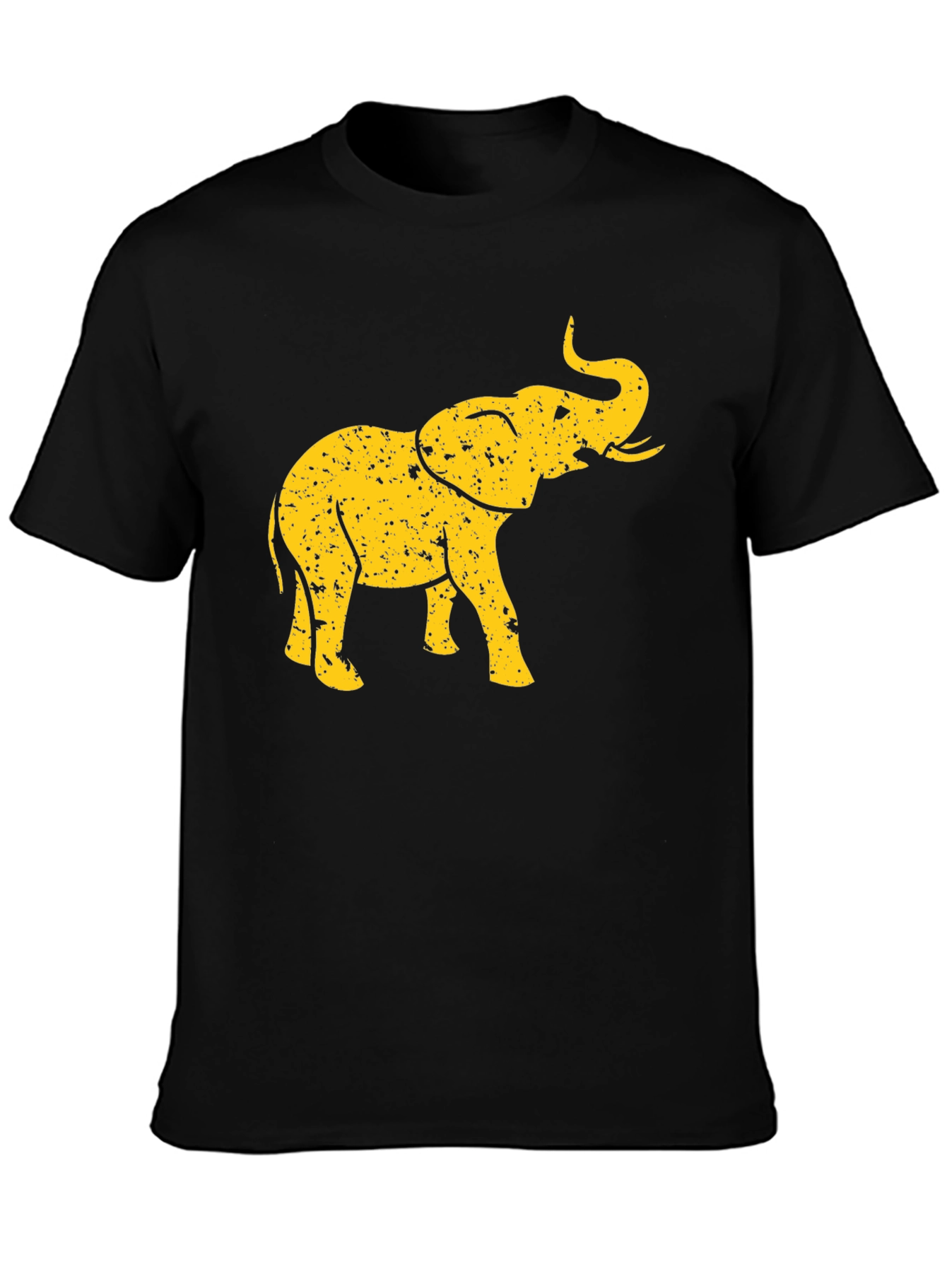 Black T-Shirt with Distressed Gold Elephant Graphic