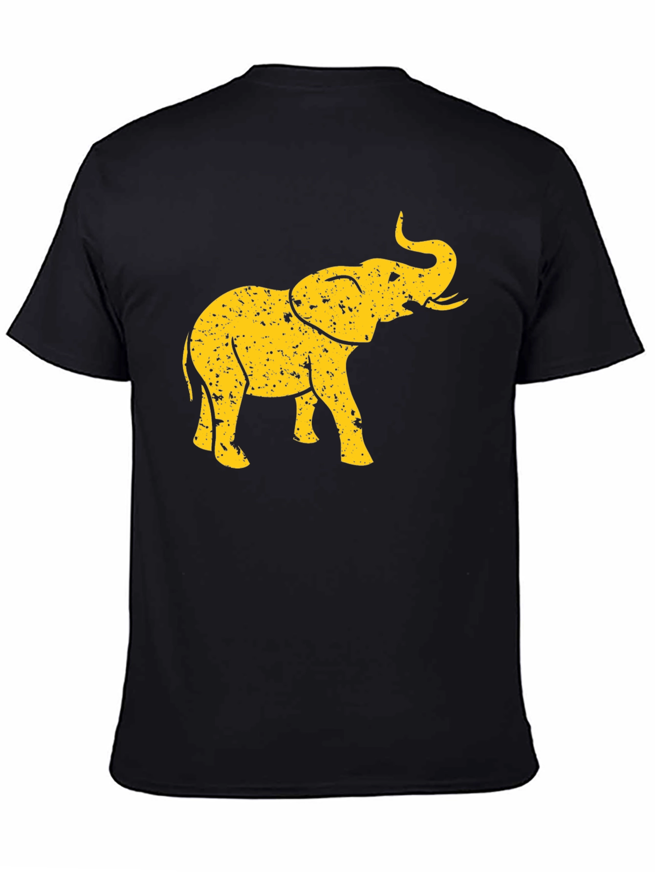 Black T-Shirt with Distressed Gold Elephant Graphic