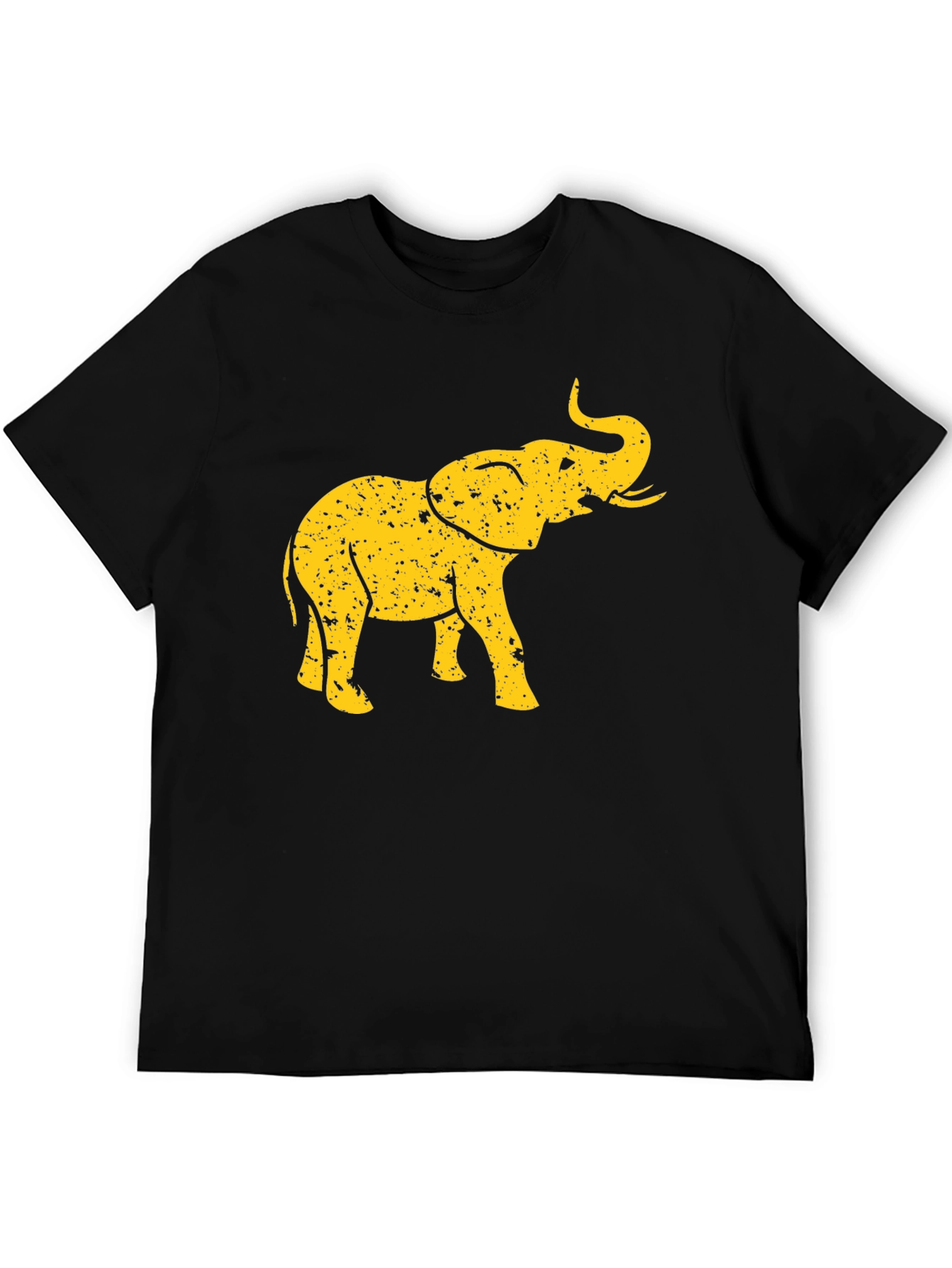 Black T-Shirt with Distressed Gold Elephant Graphic