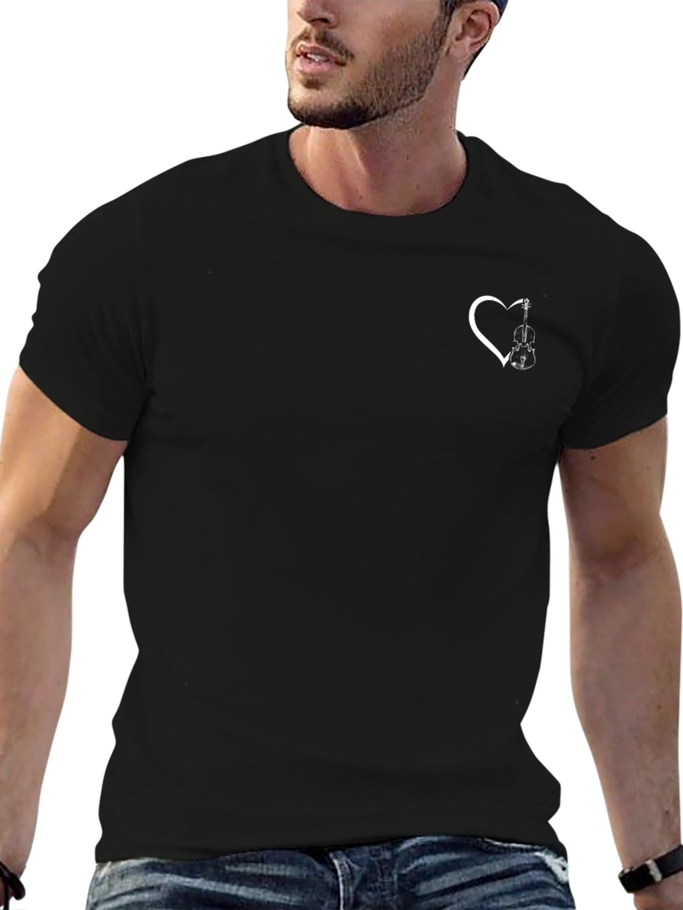 Heart Violin Graphic Tee - Black